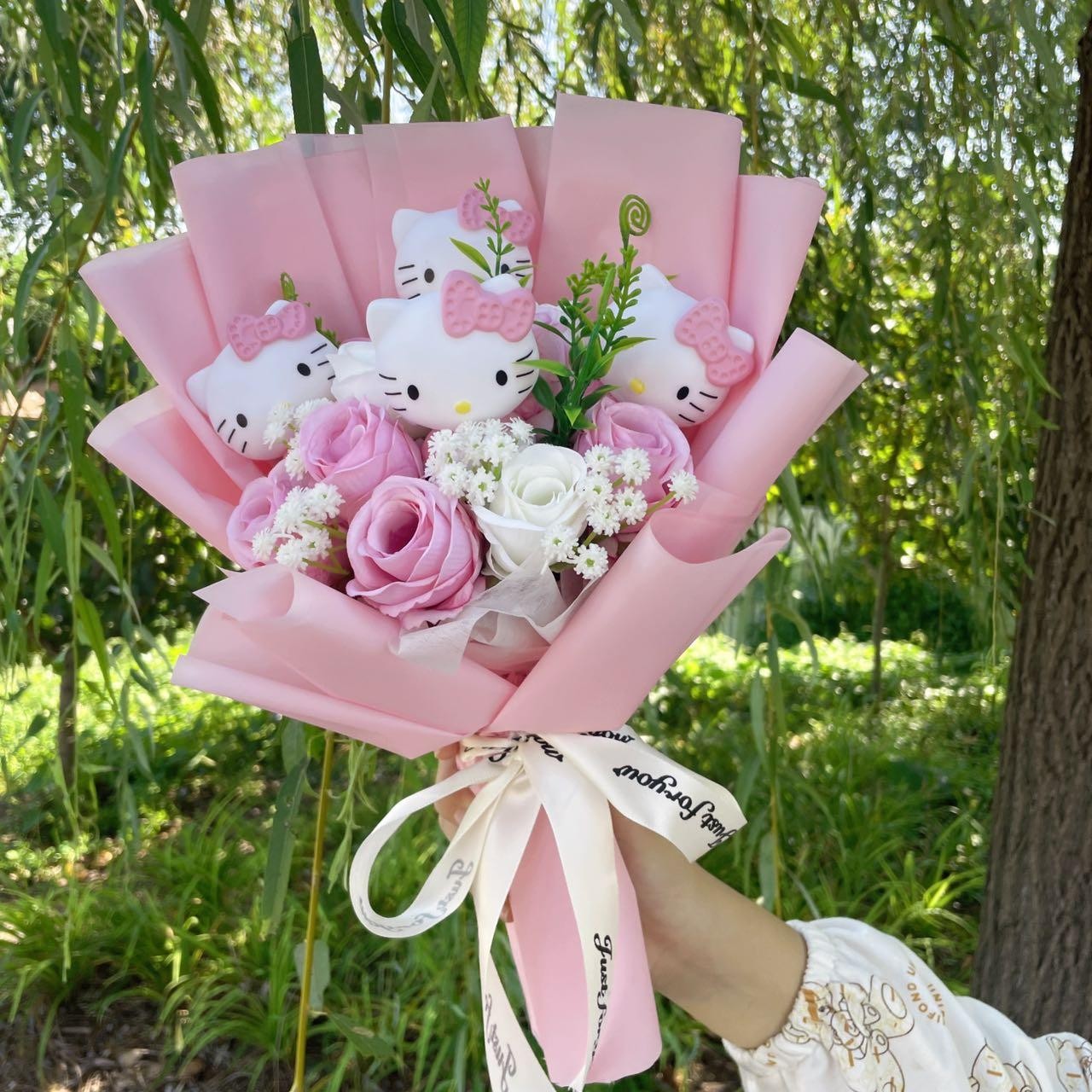 Cat Dolls with Artificial Flowers Creative Bouquet Christmas Valentine Birthday