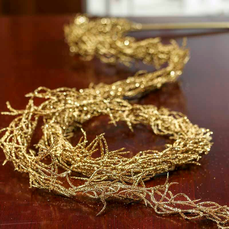 Set of 2 Metallic Gold Mica Glitter Hanging Gold Glittered Spanish Moss Stems