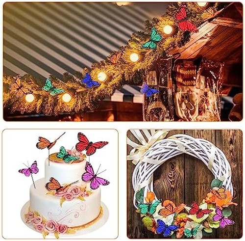 Lyrow 72 Pcs Monarch Butterfly Decorations 4 Size Artificial Feather Butterfl…