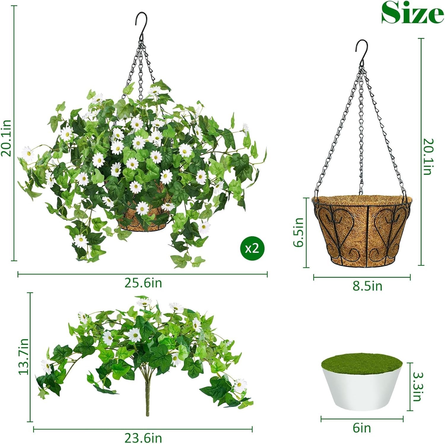 2 Pack Artificial Hanging Flowers with Baskets for Outdoors UV Resistant Fake…
