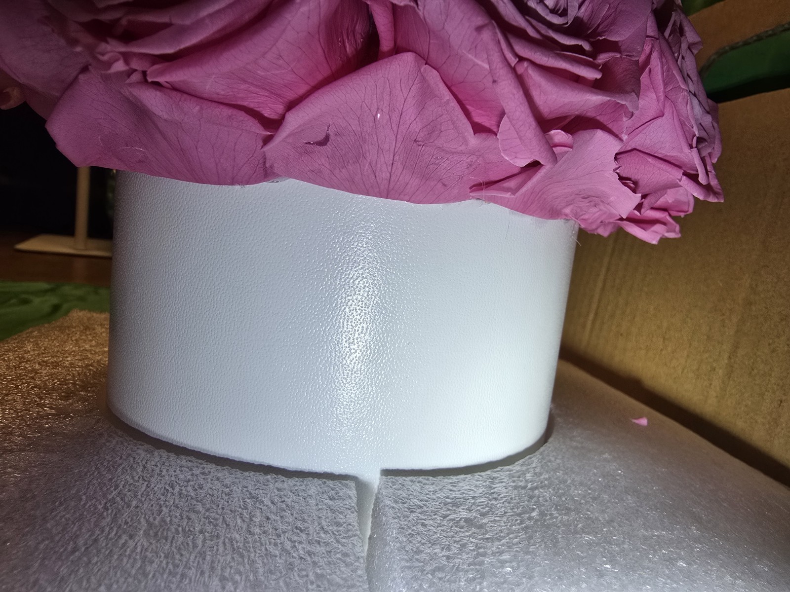 27 Preserved Pink Roses In White Vase, Preserved Flowers Dome Shaped