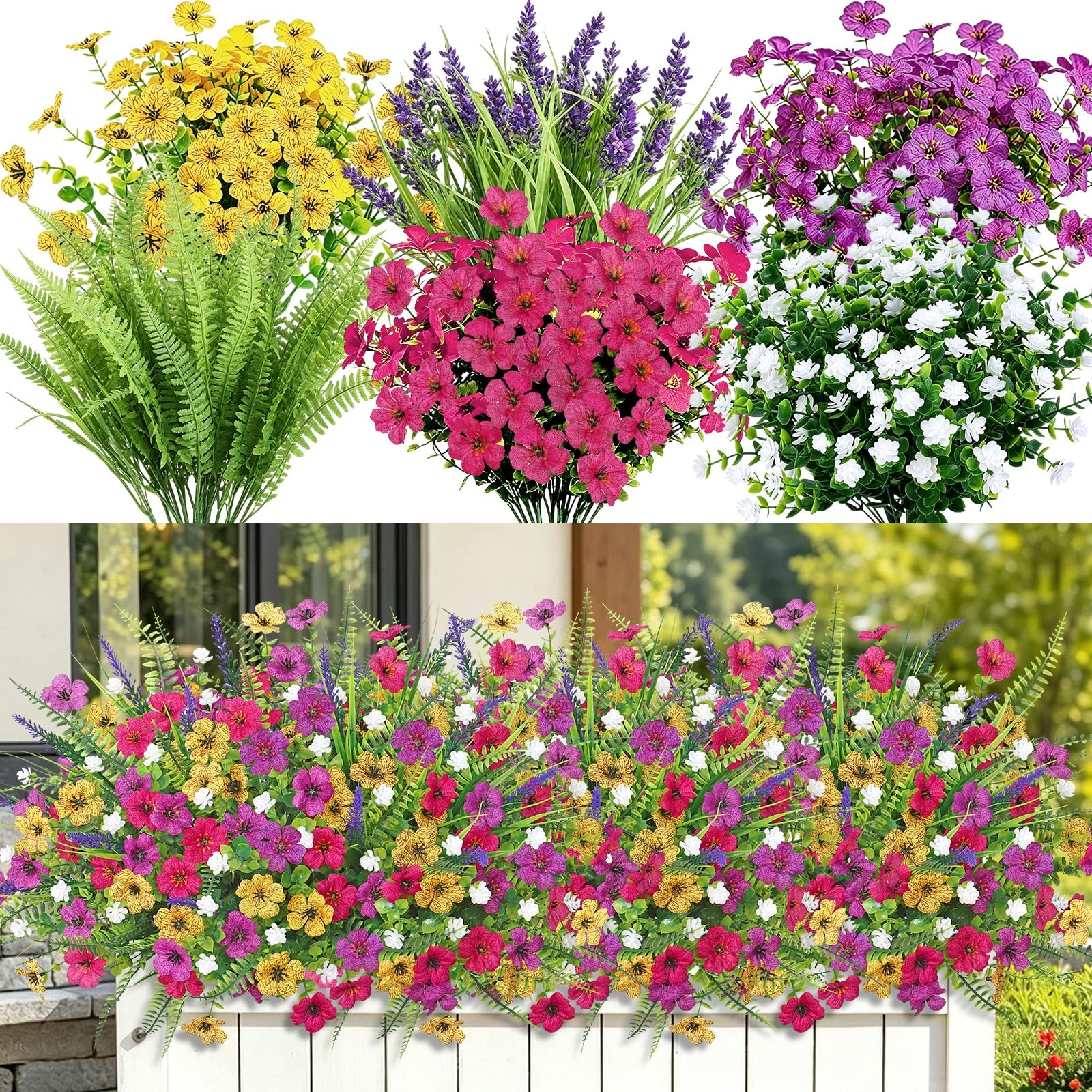 Artificial Flowers for Outdoors 12 Bundles UV Resistant Faux Flowers Silk Dai…