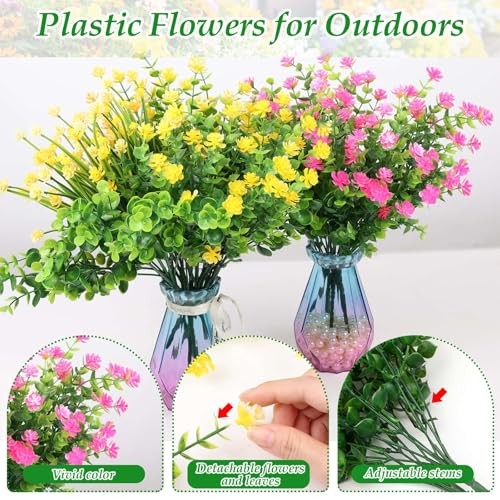 Bundles Realistic Artificial Flowers for Outdoors, UV Resistant No Fade Fake 20