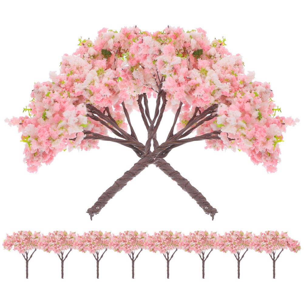10Pcs Reusable Miniature Pink Cherry Blossom Trees Plastic Simulation Tree Model