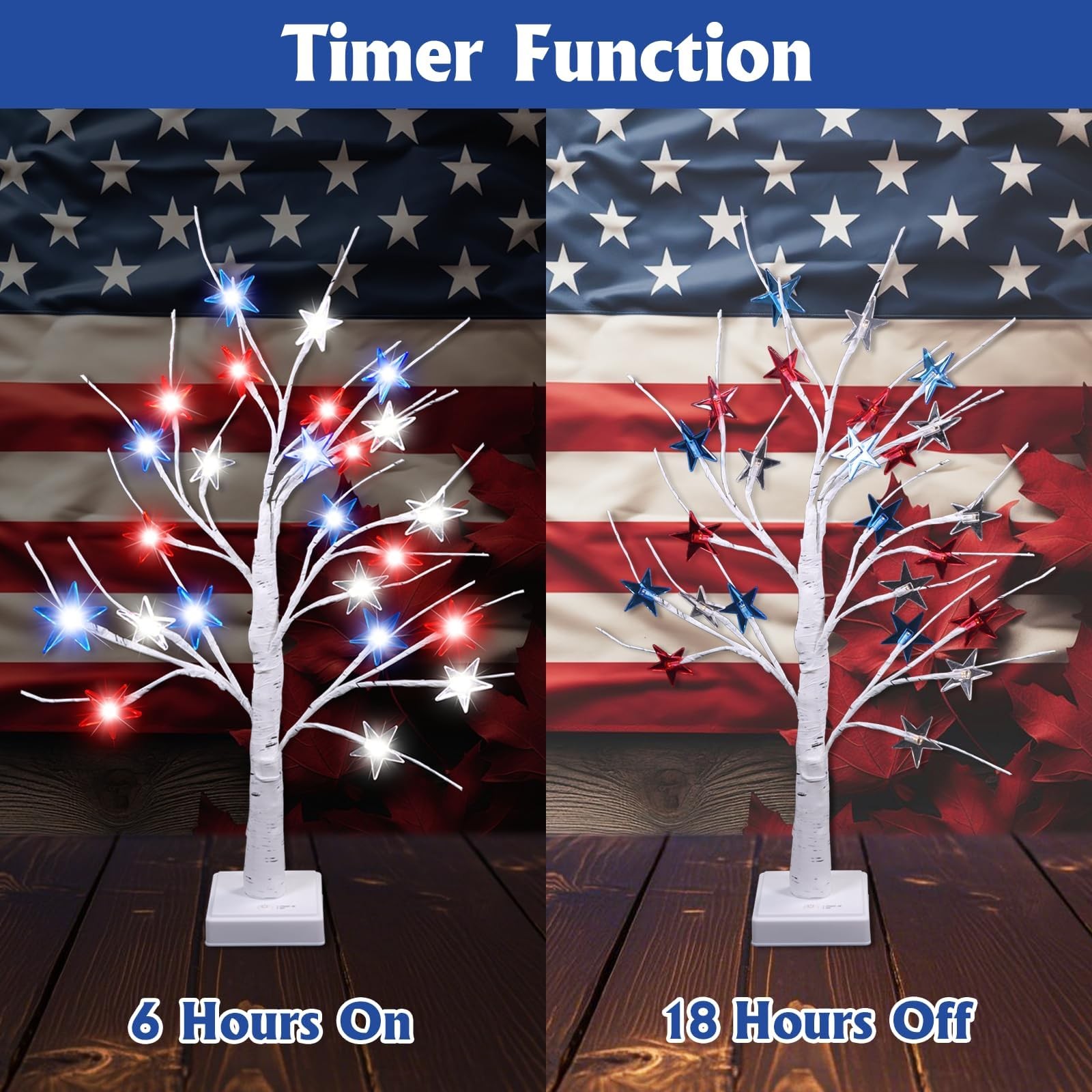 2Pack 24Inch 4th of July Decorations Patriotic Tree Lights, 24 LED Red White …