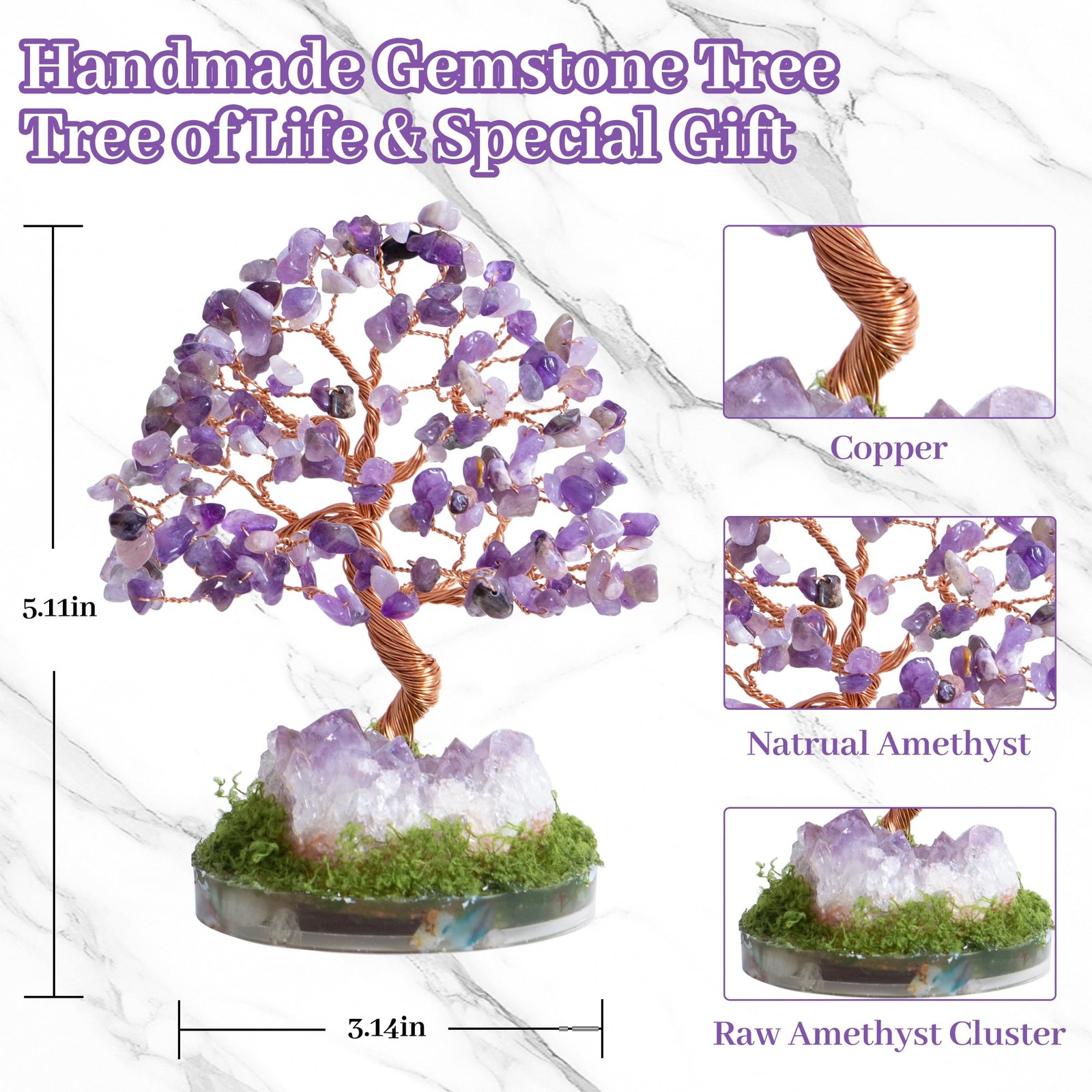 Amethyst Crystal Tree of Life Crystal Money Gemstone Tree Office Desk Decor