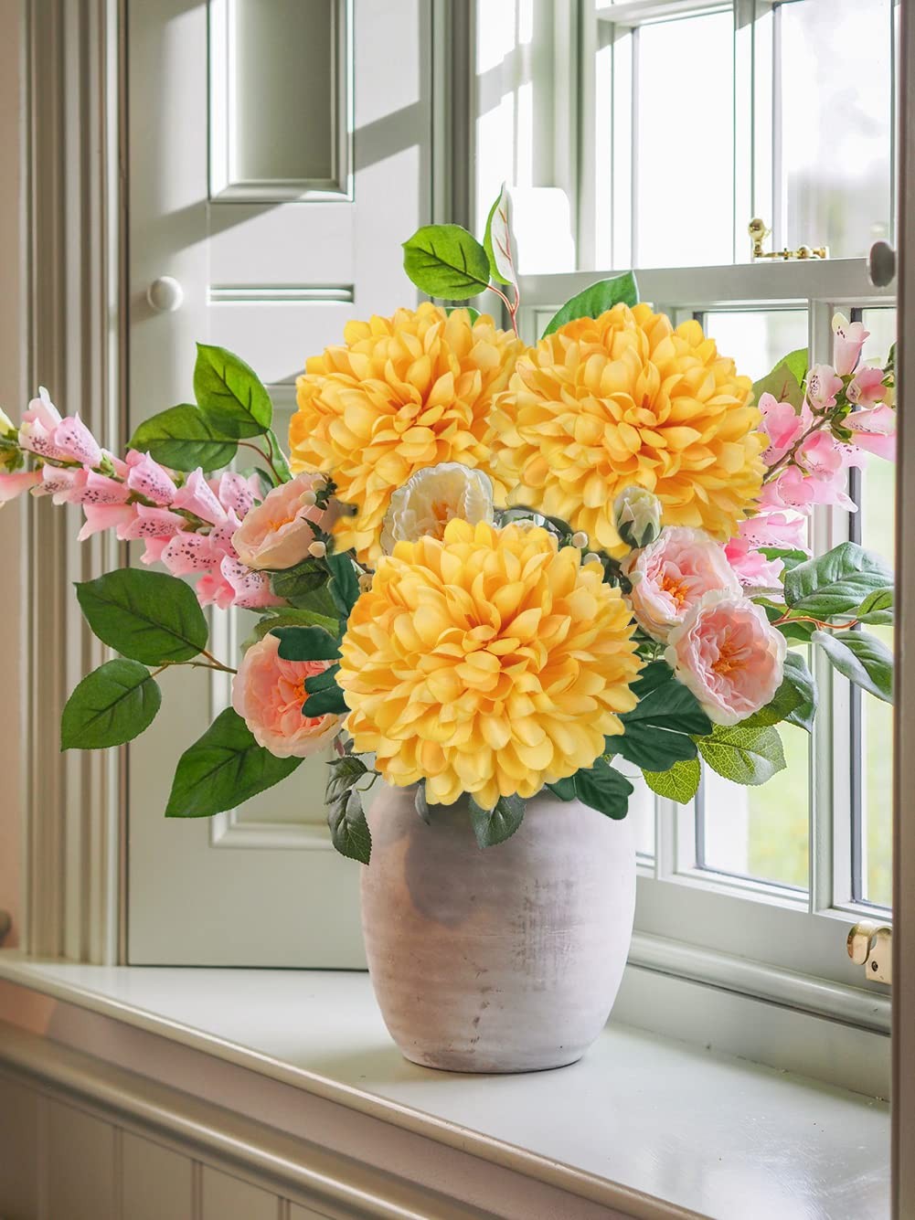 Artificial Chrysanthemums Ball Flowers 6’’ Large Heads Mums Stems Autumn Yell…