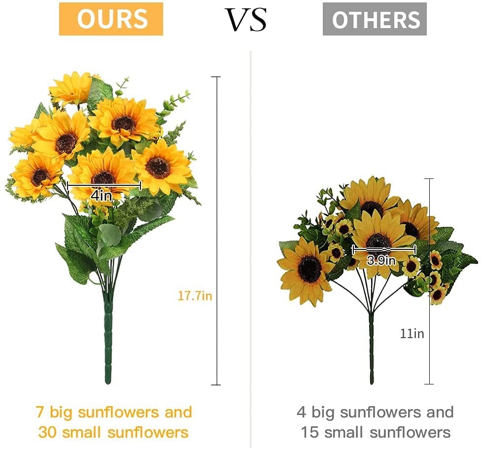 AmyHomie Artificial Sunflower Bouquets,2 Bunches Fake Wildflowers for Baby Sh…
