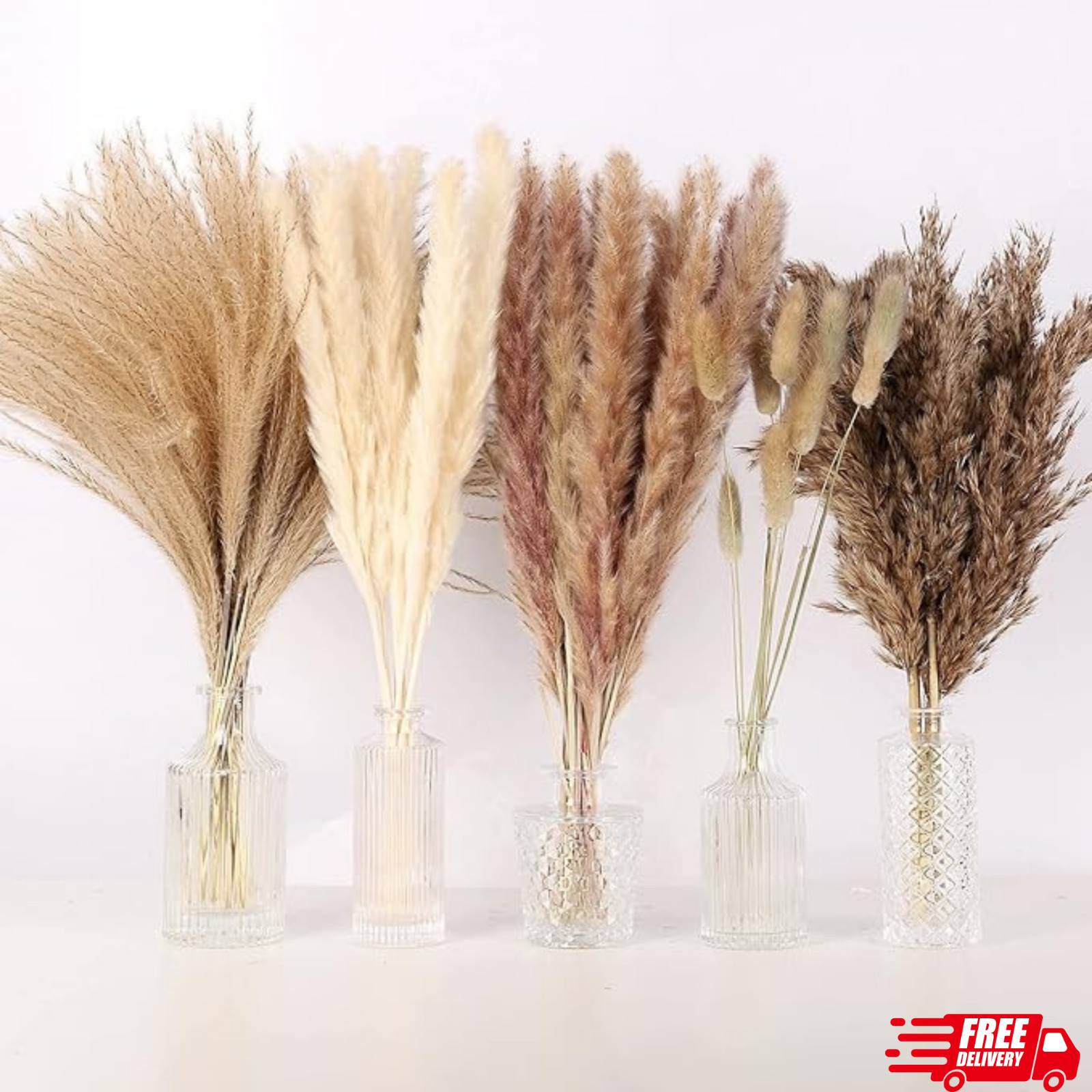 75Pcs Pampas Grass Decor-10Pcs White Pampas Grass, 20Pcs Brown Pampas Grass, 10P