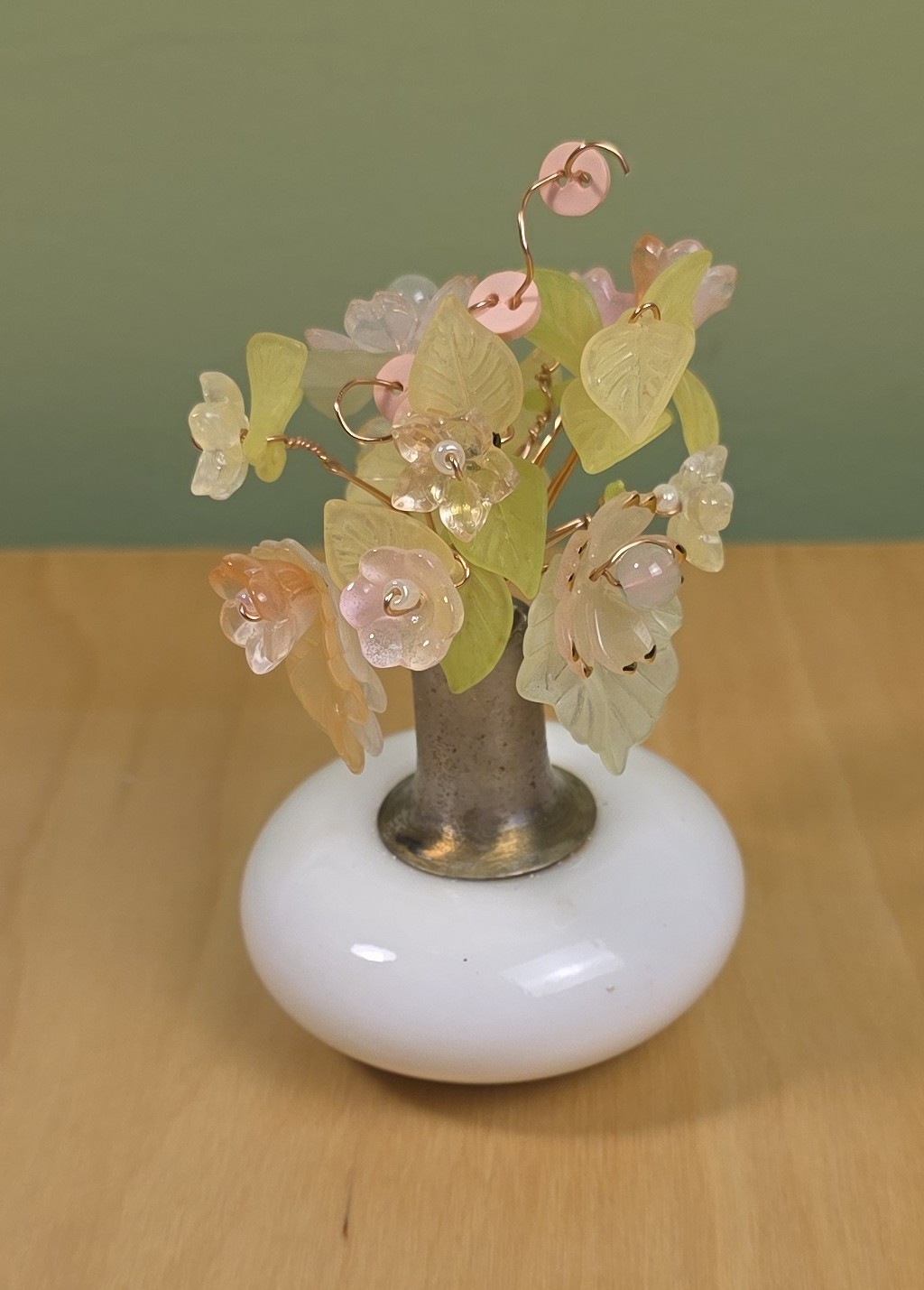 Forever Beaded Flower Bouquet – Glass & Acrylic in Doorknob Vase – OOAK – Peach