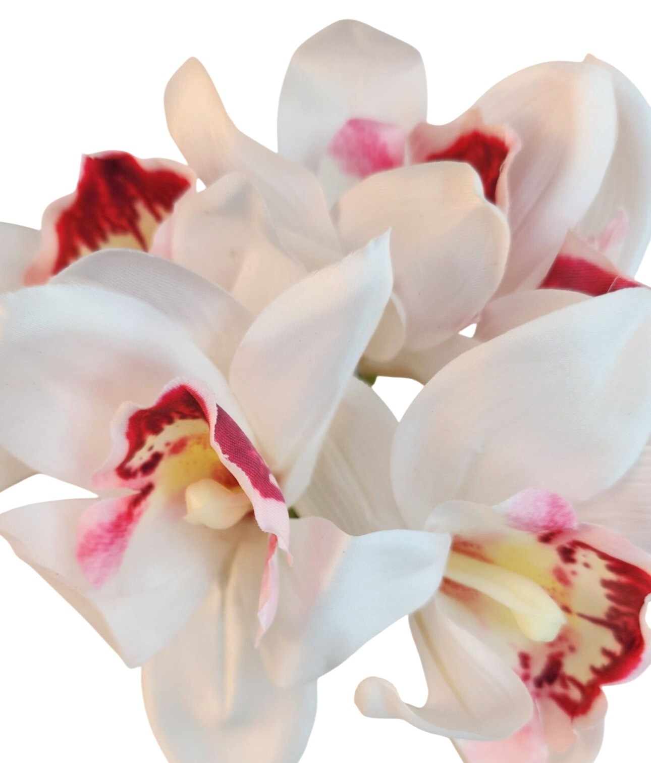 Artificial Cymbidium Orchid Stems White Blush Pink Faux Orchid Bouquet Realistic