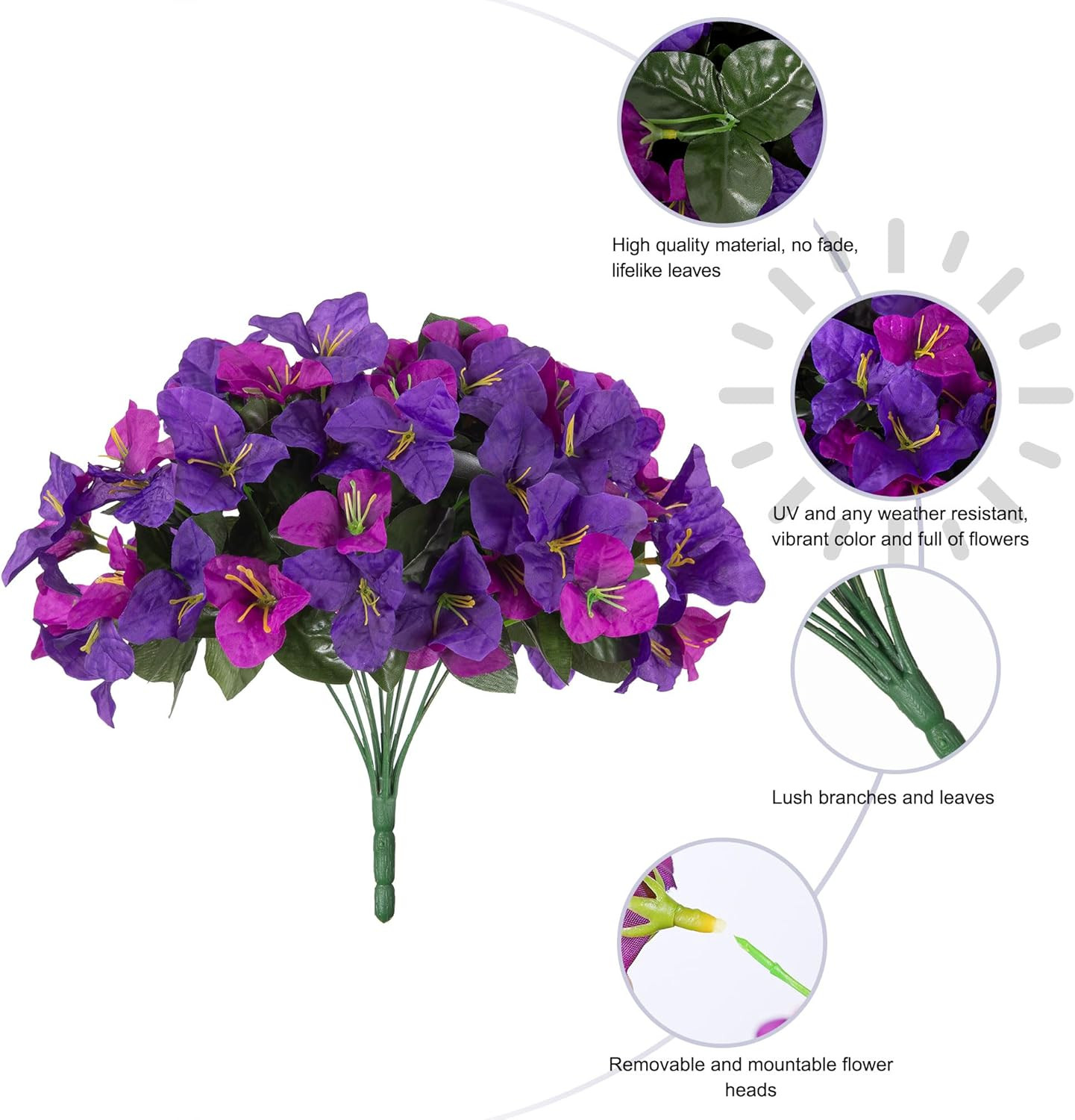 Artificial Flowers Plants for Outdoors Spring Summer Decor, 4 Bundles Fake Bouga