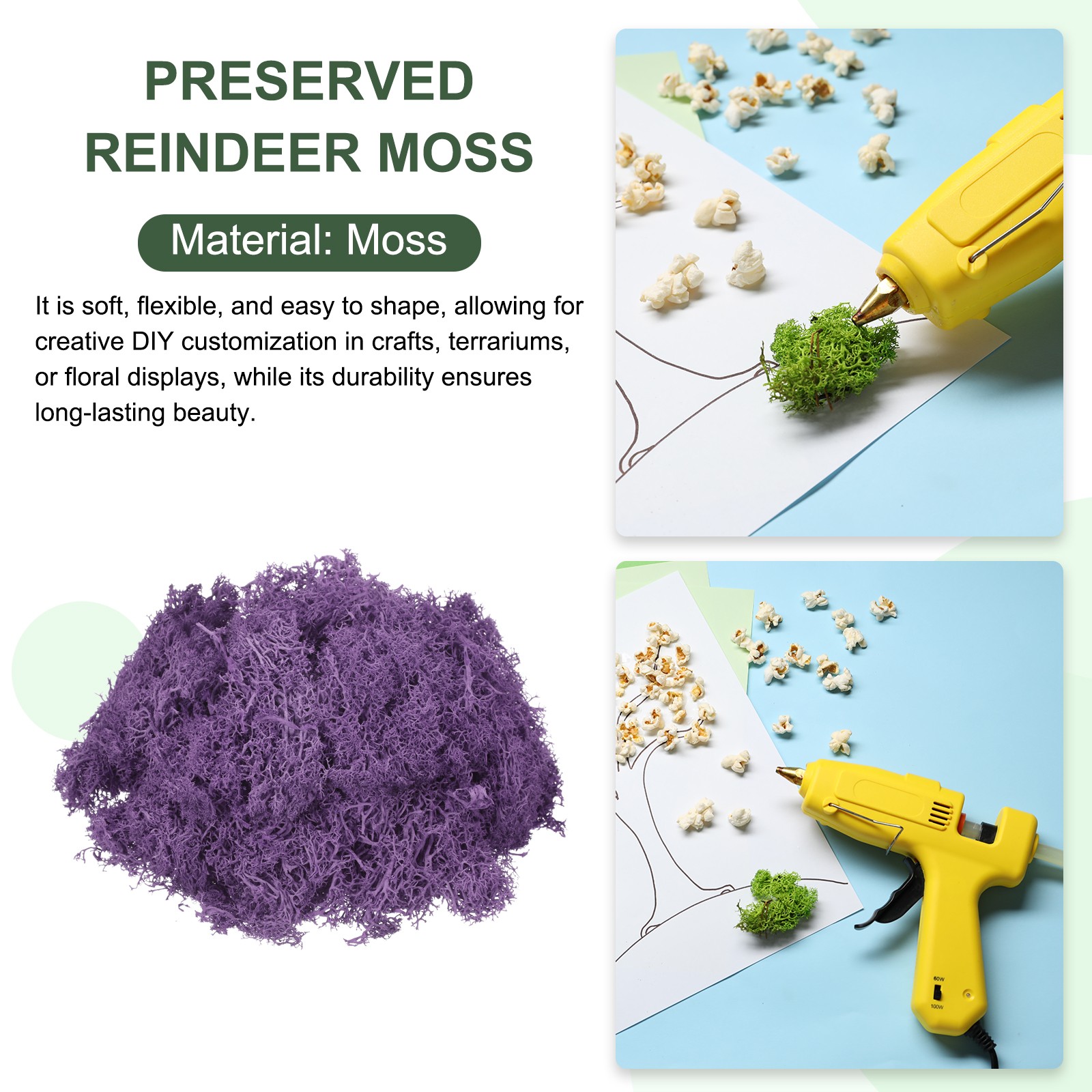 4.6oz Preserved Reindeer Moss Purple Decorative Artificial Fake Moss