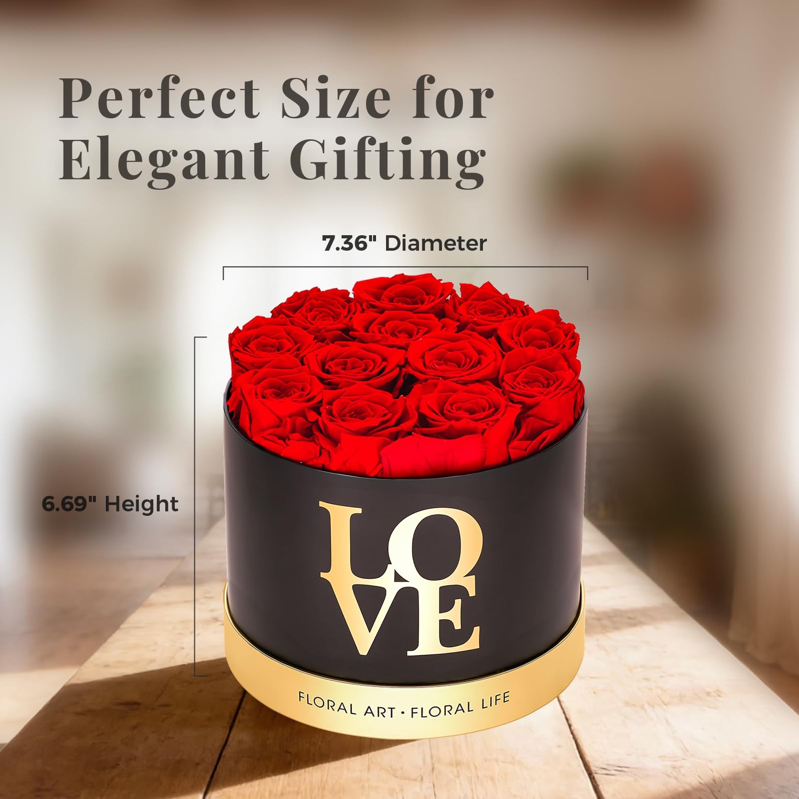 12 Preserved Roses in a Box Real Forever Flowers Luxury Round Gift Red
