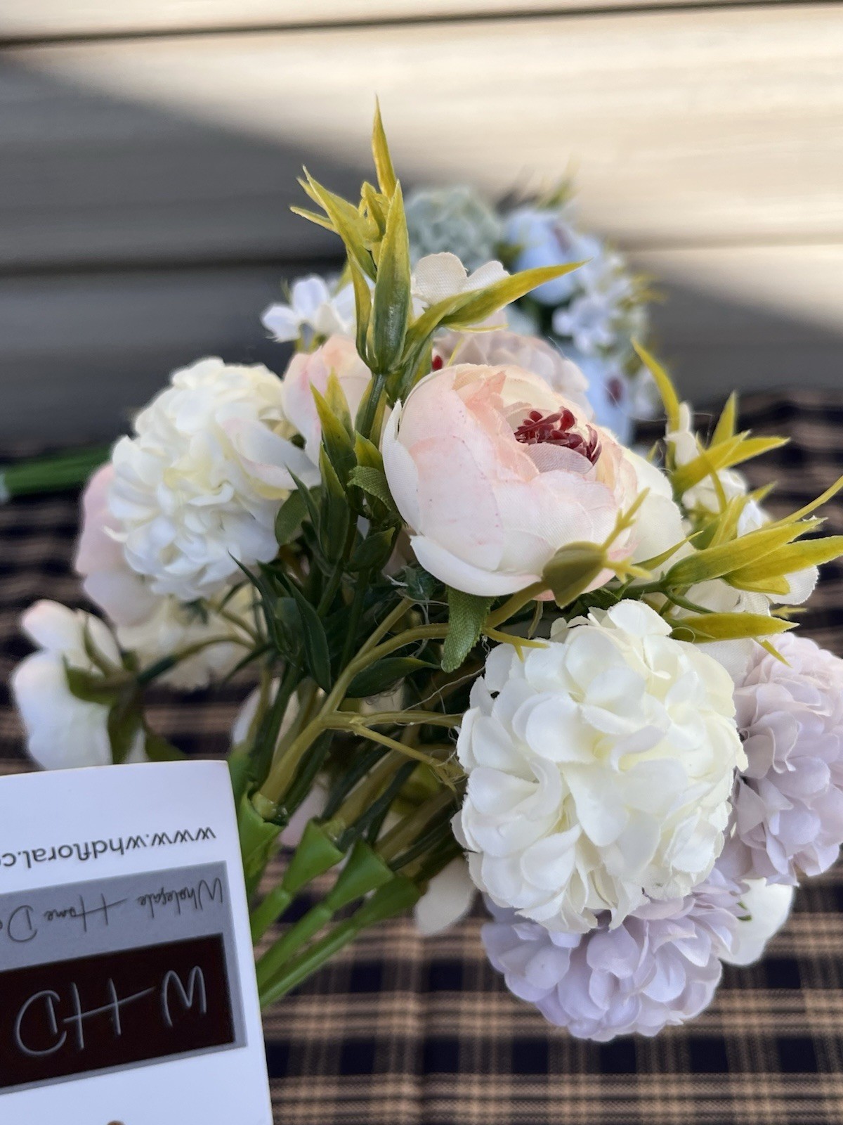Lot of 2 Faux Floral Bouquet Bundles Blue Pink Peony Ranunculus Cottagecore