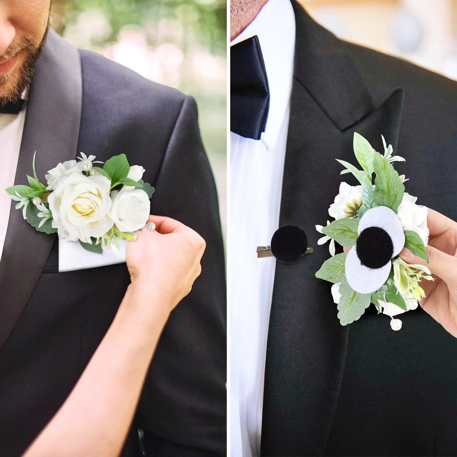 White Groom Pocket Boutonniere Artificial Square Flower Prom Wedding