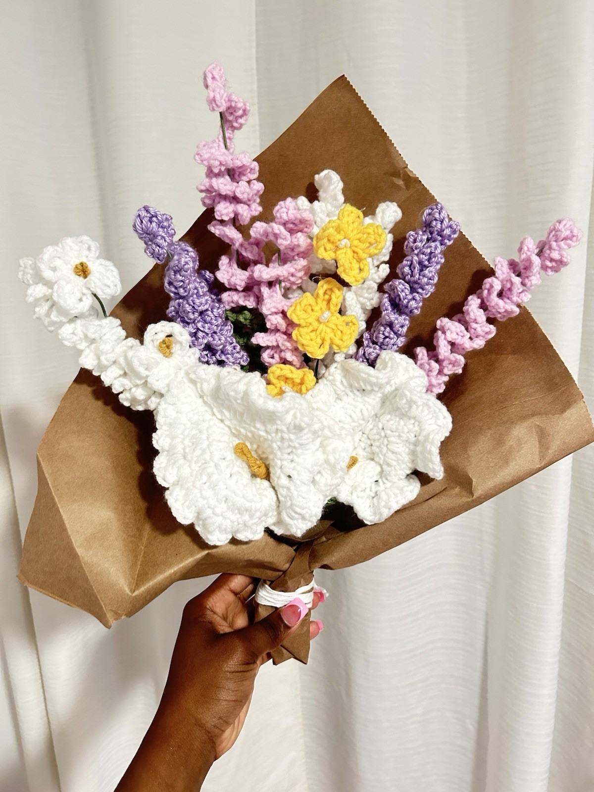 Yarn Florist Artificial Yarn Flower Bouquet Bunch Lily Lavender Mixed Colors