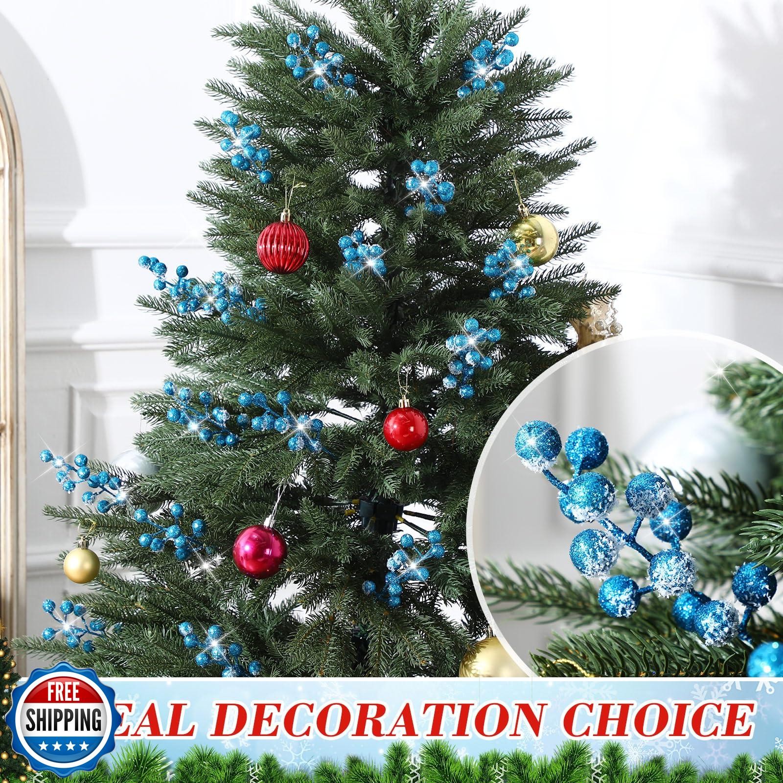 Geosar 30 Pieces Artificial Christmas Berry Picks with Snowflake Glitter Arti