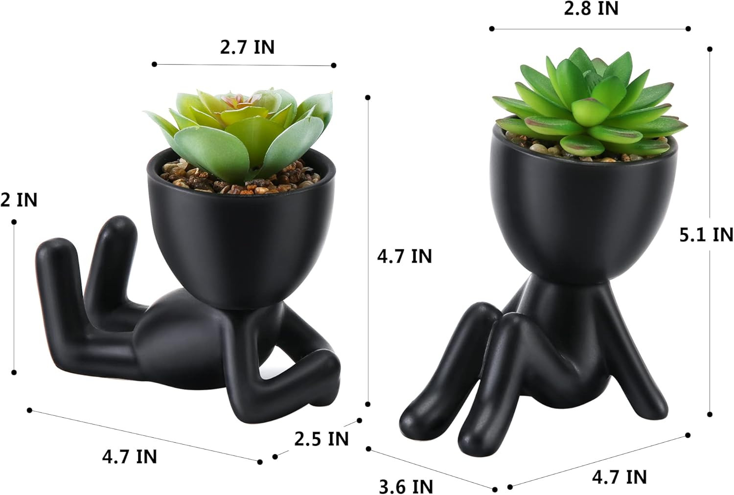 Fake Succulent, Mini Succulents Plants Artificial in Black Modern Human Shaped C