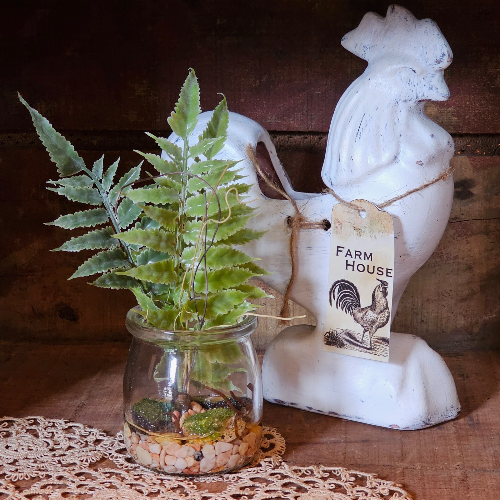 Boston Fern with Fake water Tiered Tray Artificial plants Primitives by Kathy
