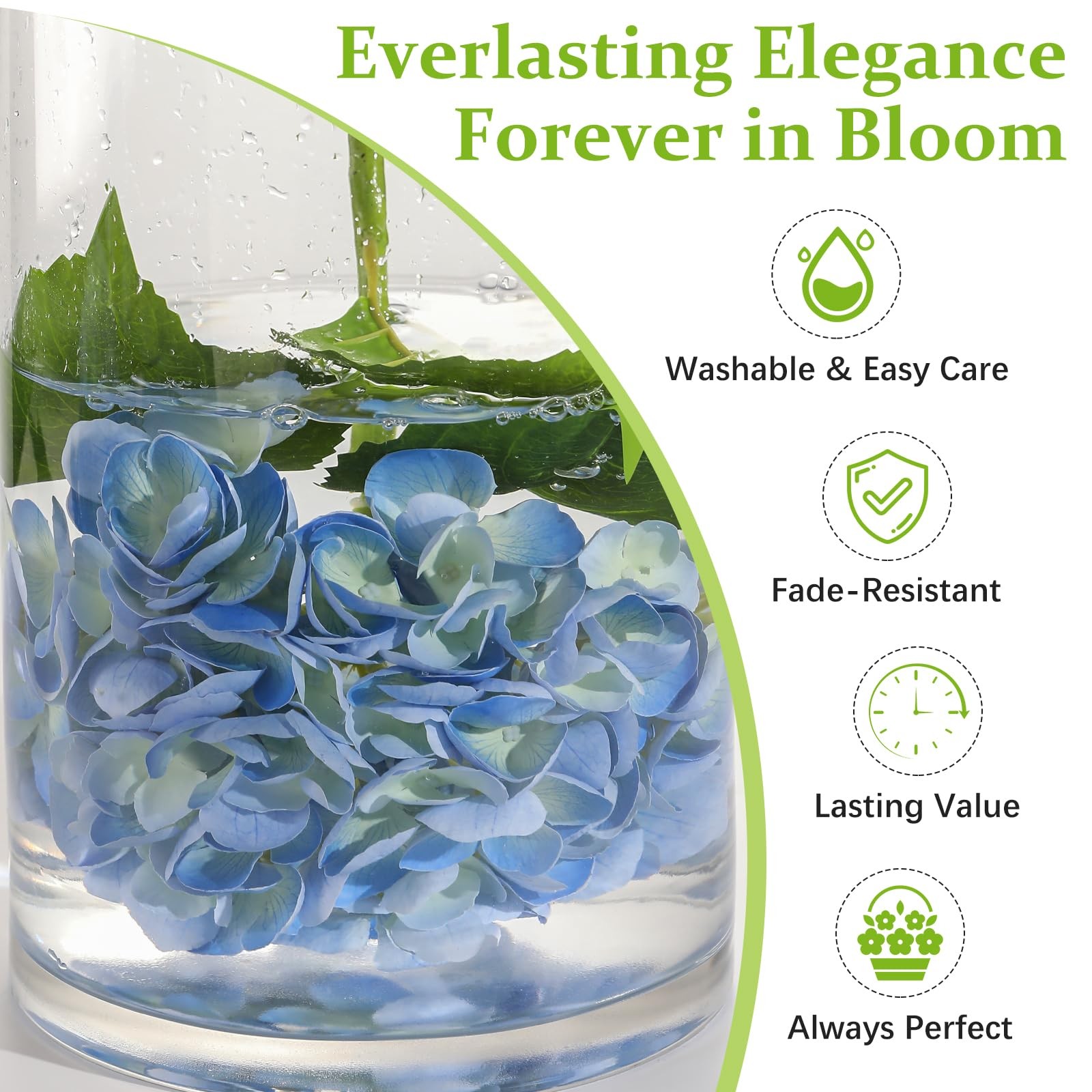 Blue Hydrangea Artificial Flowers – 3Pcs 22.44In Large Faux Hydrangea Flowers…