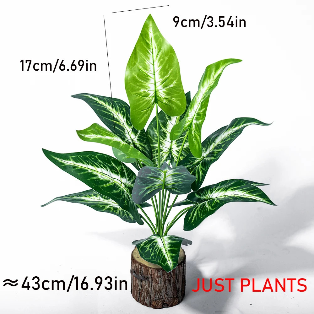 43cm 12 Forks Artificial Monstera Tree Green Fake Plants Plastic Evergreen