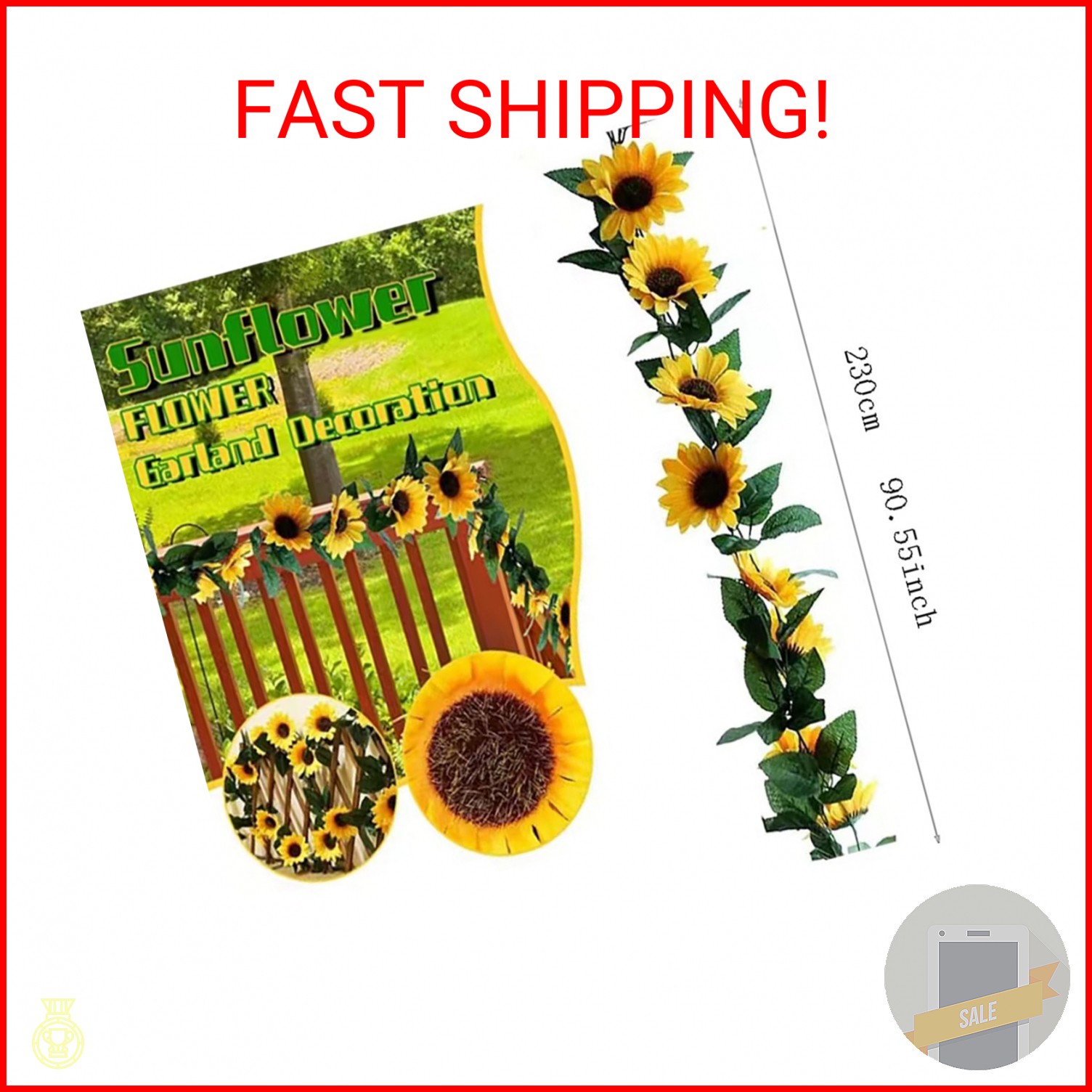 LILOCOO 2 Pack Artificial Sunflower Garland Faux Silk Decor Sunflower Vine Hangi