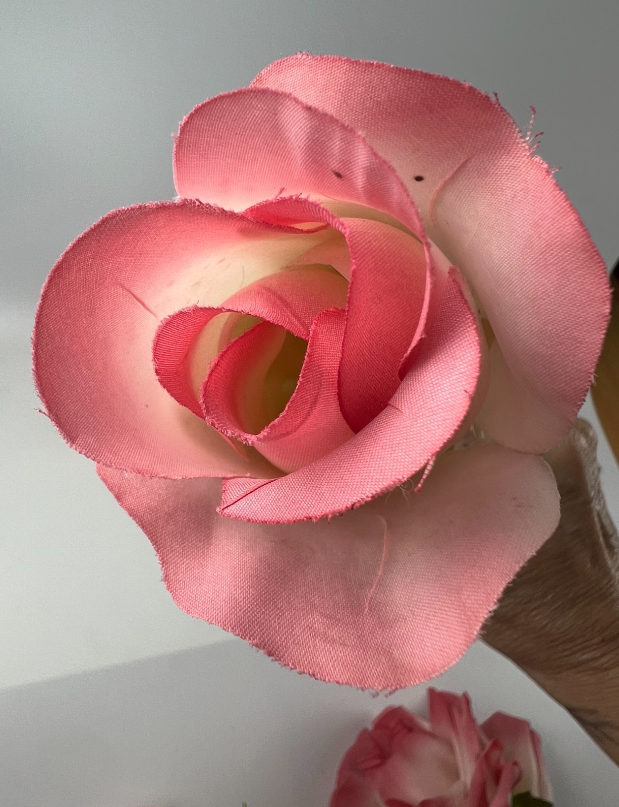 5 True VINTAGE long stem silk roses pink peach cream ombre thorn faux artificial