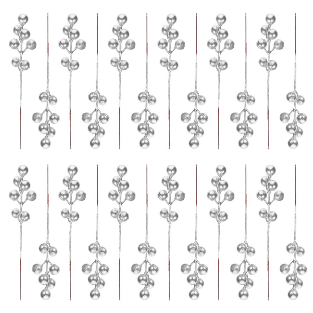 30Pcs Reusable Artificial Berry Stems Silver Color for Xmas DIY Use