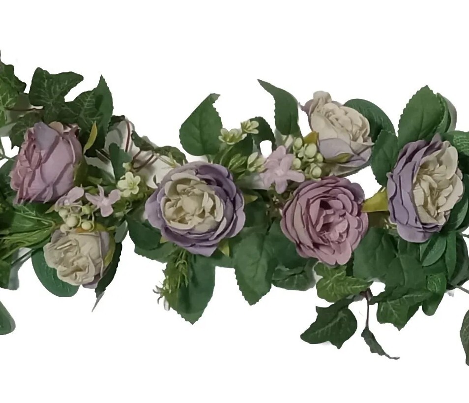 Purple & Eucalyptus Tea-Rose 24″ Wall Door Silk Flower Wedding Sign Decor #2251