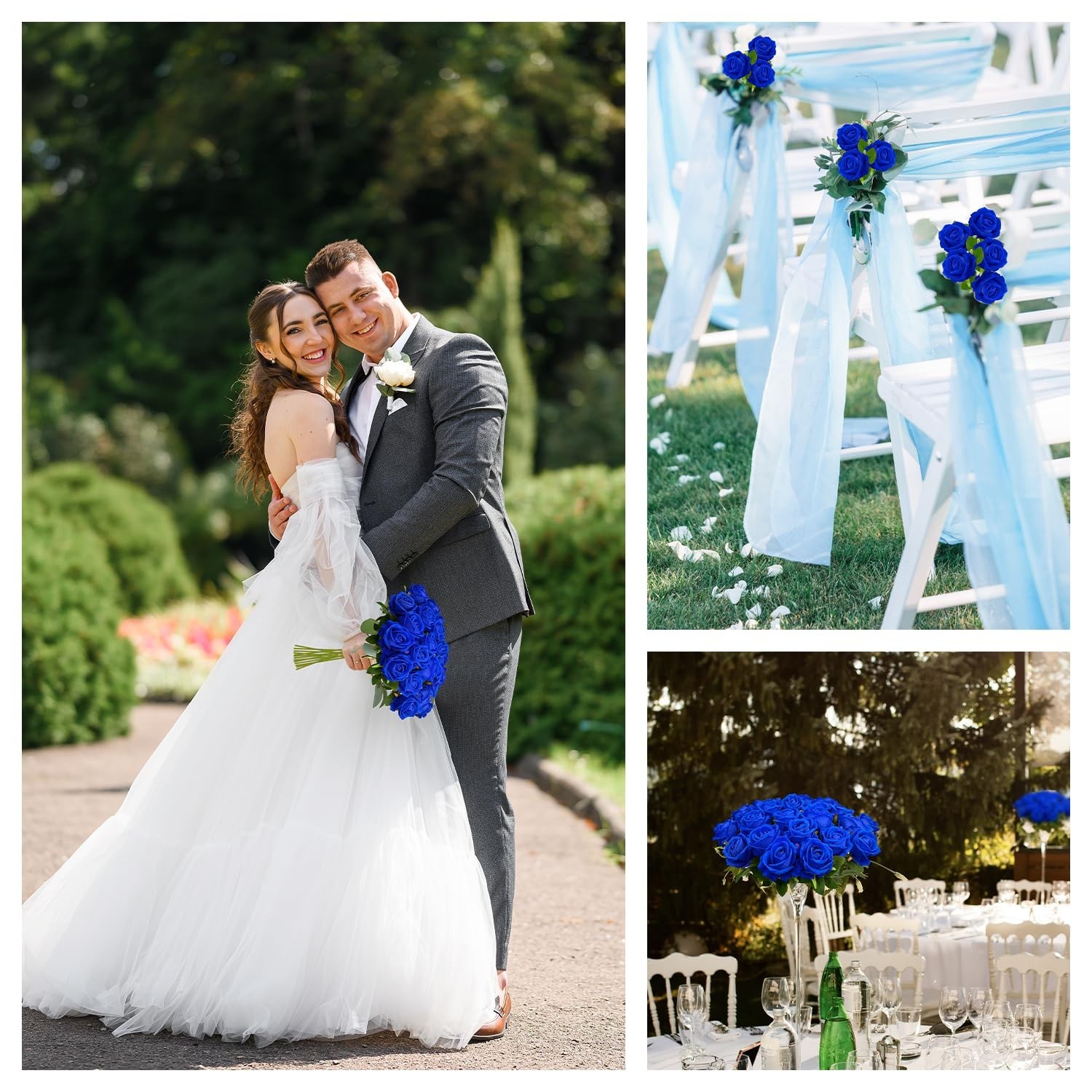 Wondrus 50 PCS Royal Blue Artificial Flowers Fake Velvet Blue Roses with Stems