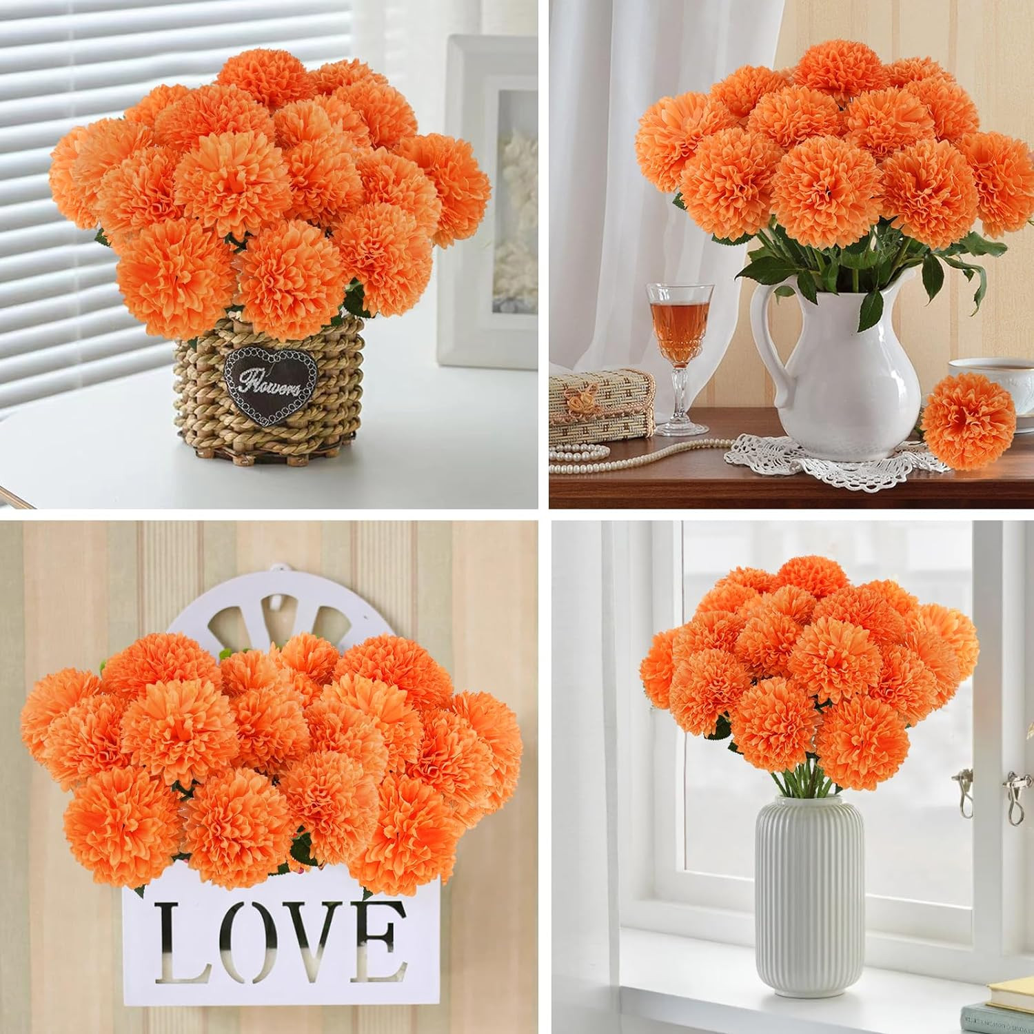 12 Pcs Orange Artificial Chrysanthemums Silk Flowers for Fall Home Decor