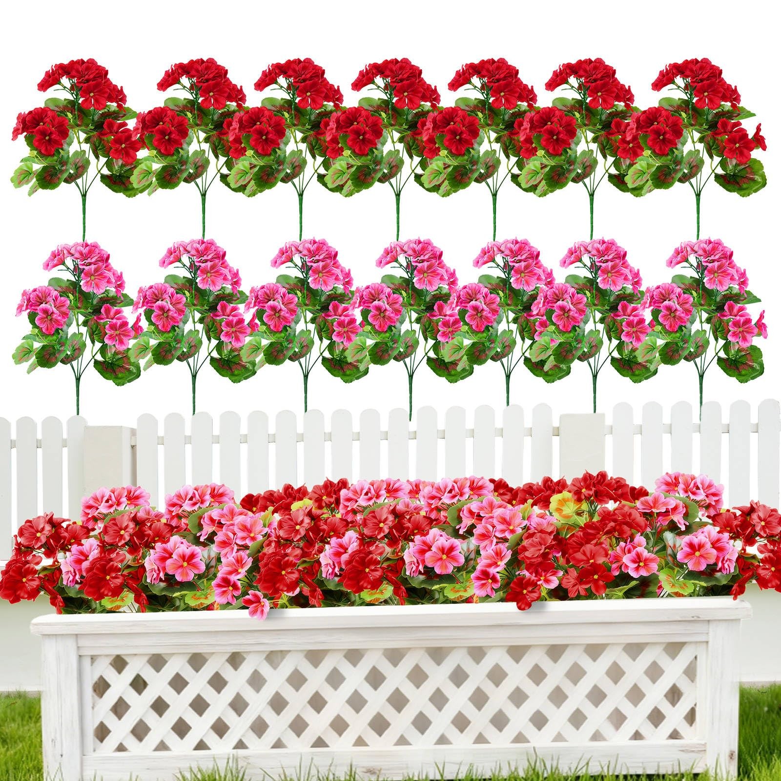 QIANYUN 14 Bundles Artificial Geranium Flowers for Outdoors, UV Resistant Sil…