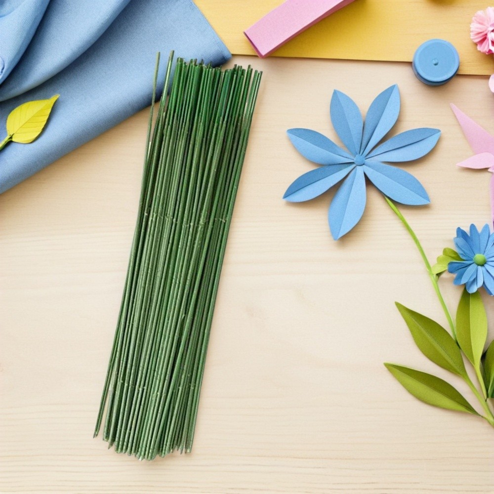 100Pcs Flexible Plastic Flower Rods Dark Green for Wedding and Home Decor