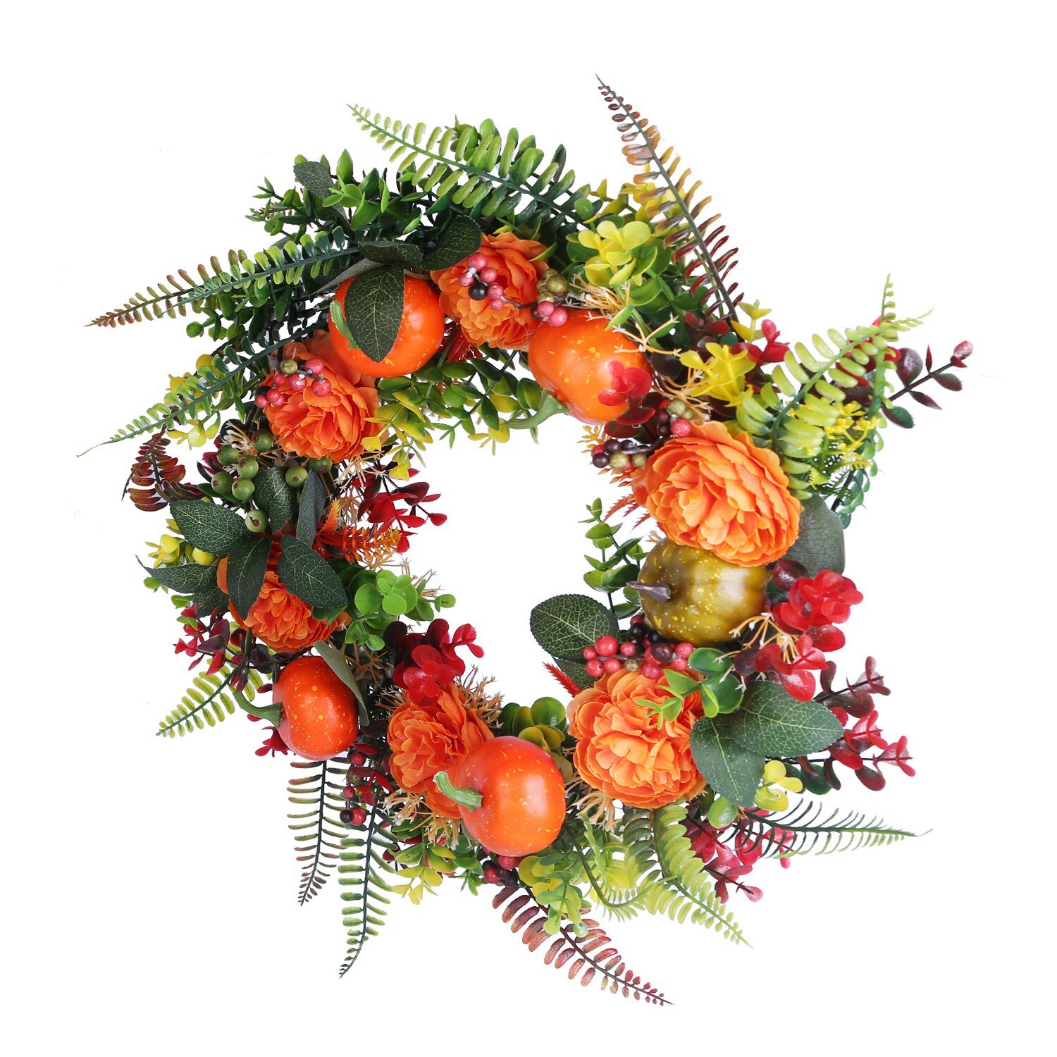 17″Autumn Wreath & Pumpkin Mixed Leaves Berries Flowers Fall Home Party Flowers