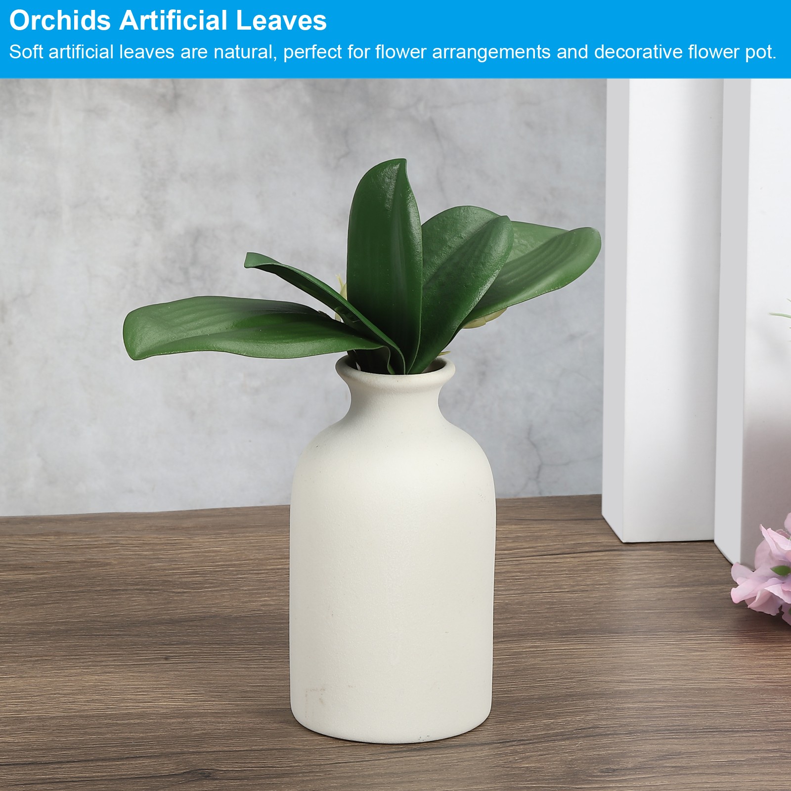 3 Pcs 10.43 Inch Faux Orchid Leaves 5 Petals Artificial Leaf with Stems