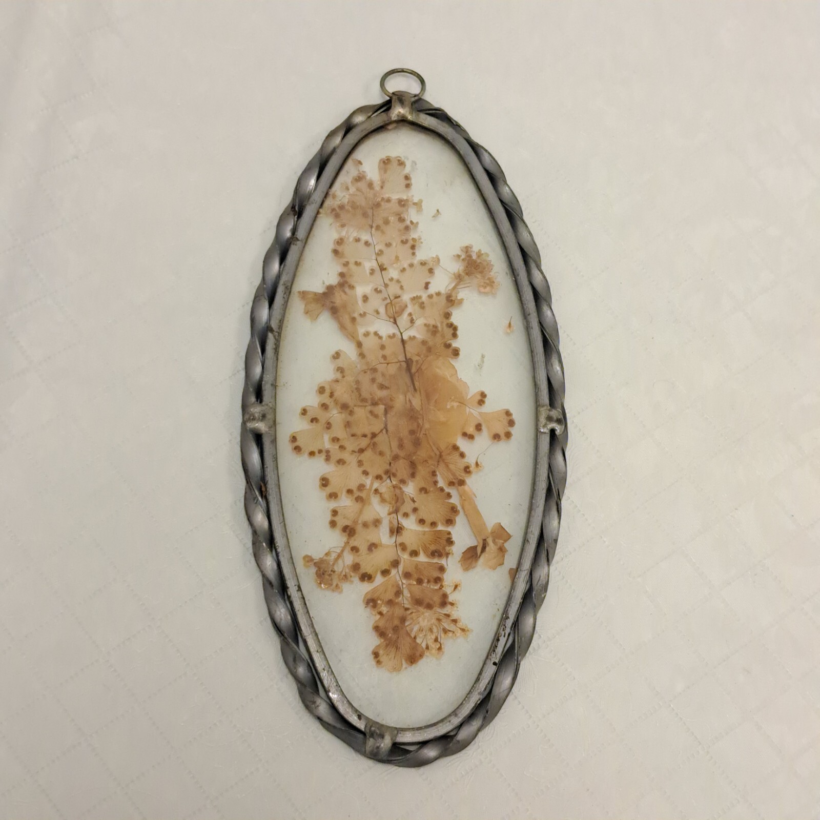 Vintage Lasting Impressions Real Pressed Flowers in Glass w/Oval Metal Frame 