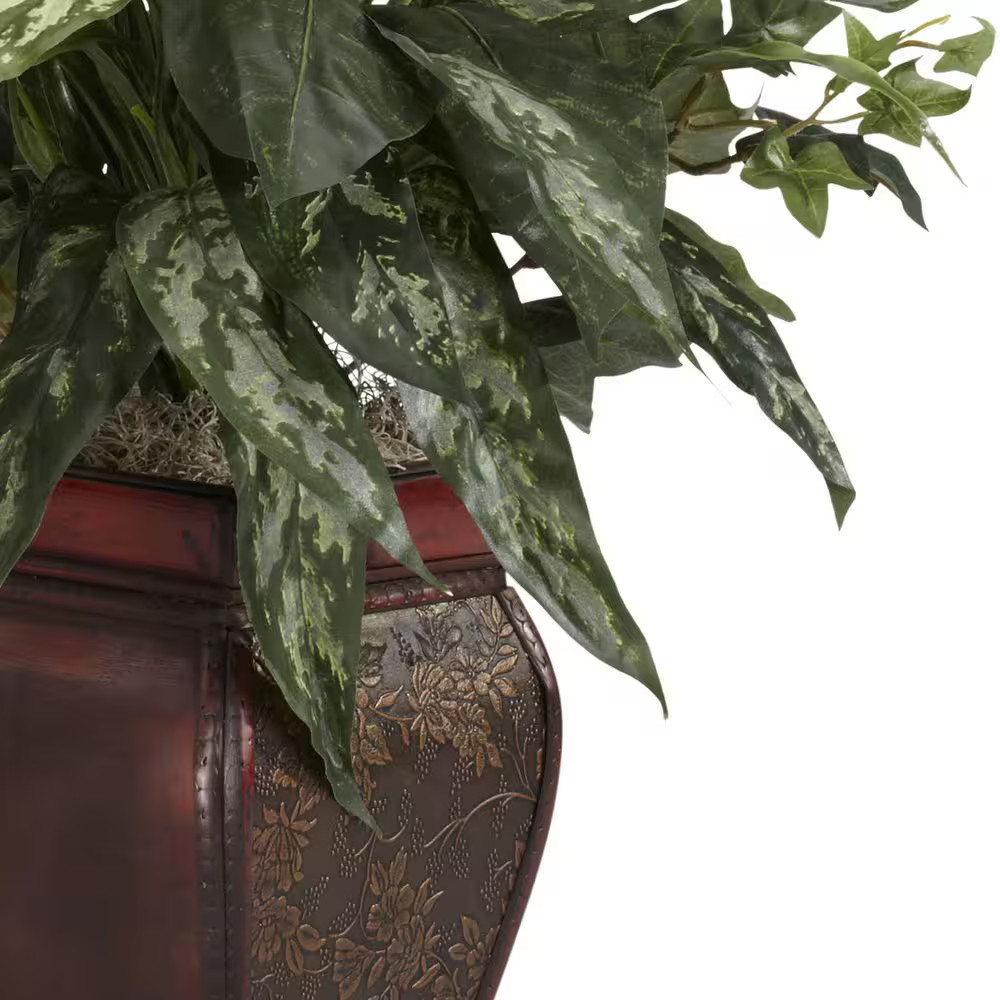 26 In. Green Artificial Mixed Greens and Anthurium in Decorative Vase