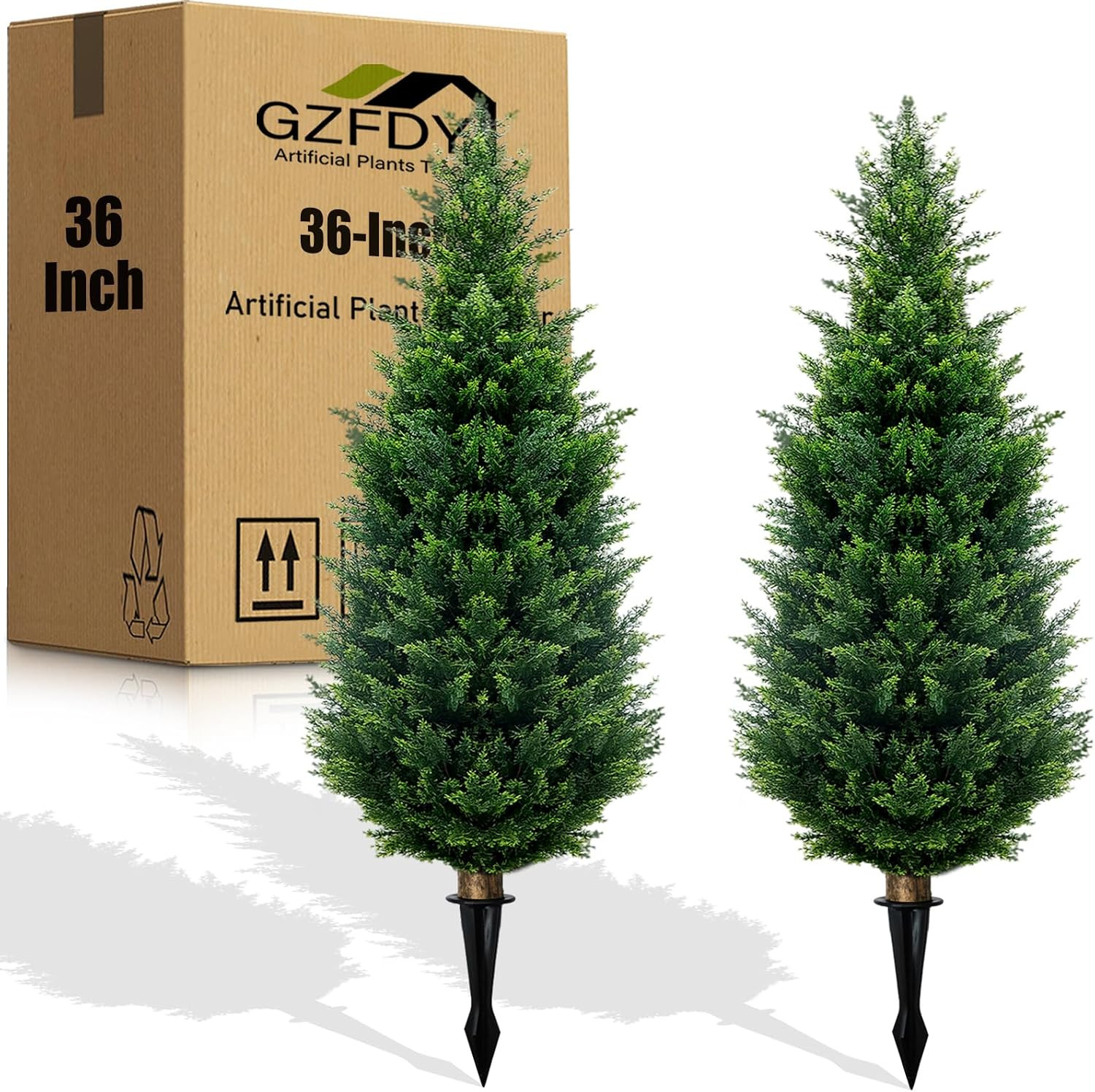 4Ft Artificial Cedar Topiary Trees (2-Pack) – UV Resistant Fake Shrubs with Grou