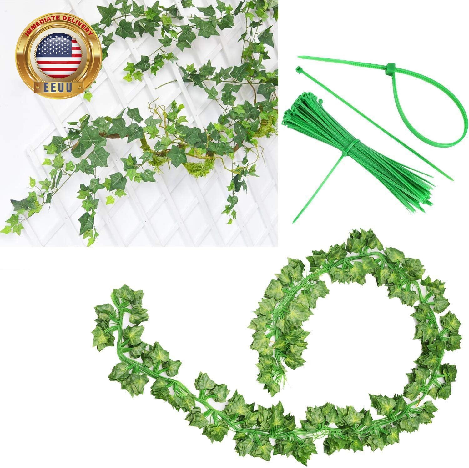 12 Pack Fake Vines for Room Decor Artificial Ivy Garland with Clip Green Flowers
