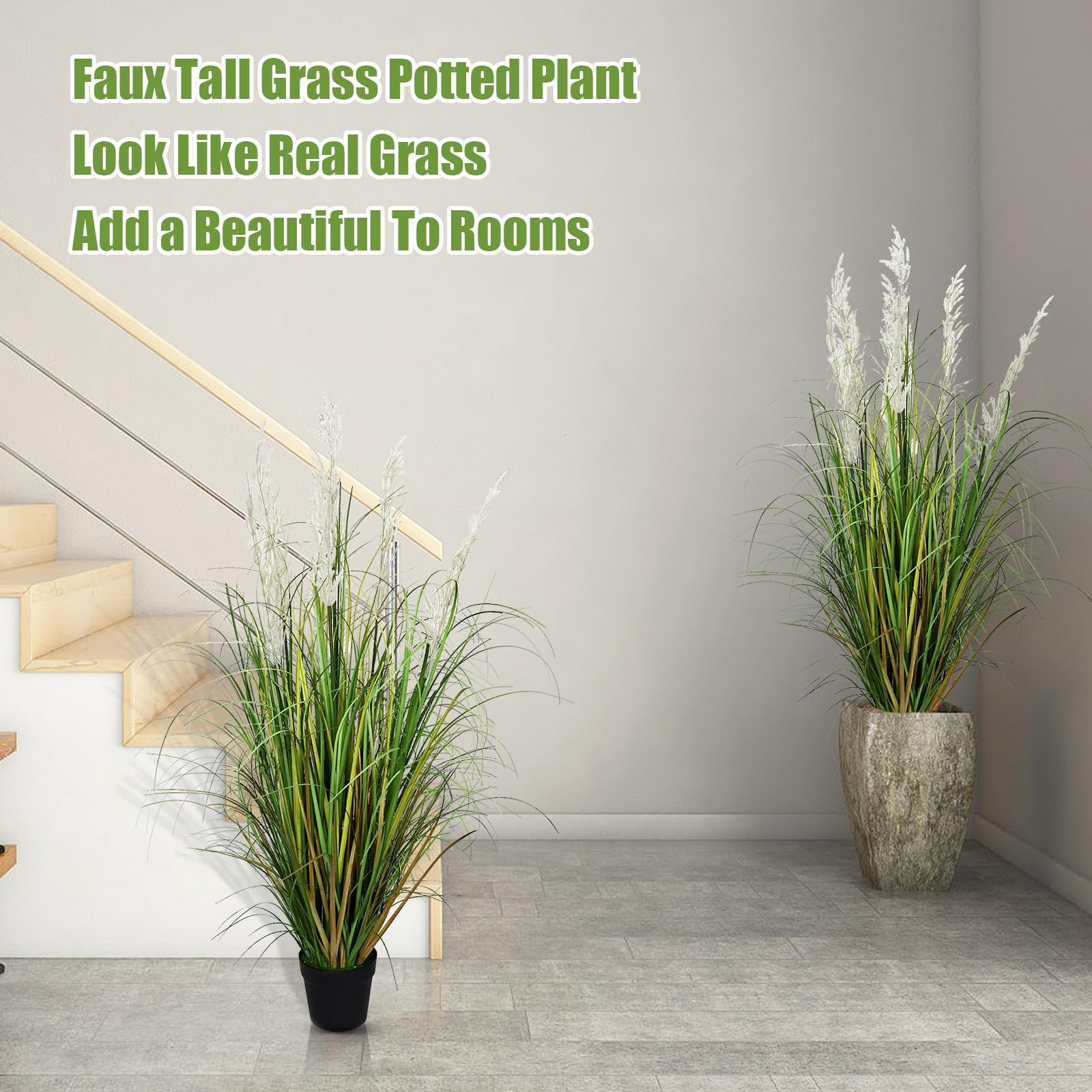HTVSHEE 47in Tall Artificial Pampas Grass, 2-Pack Fake Plants for Indoor Outd…