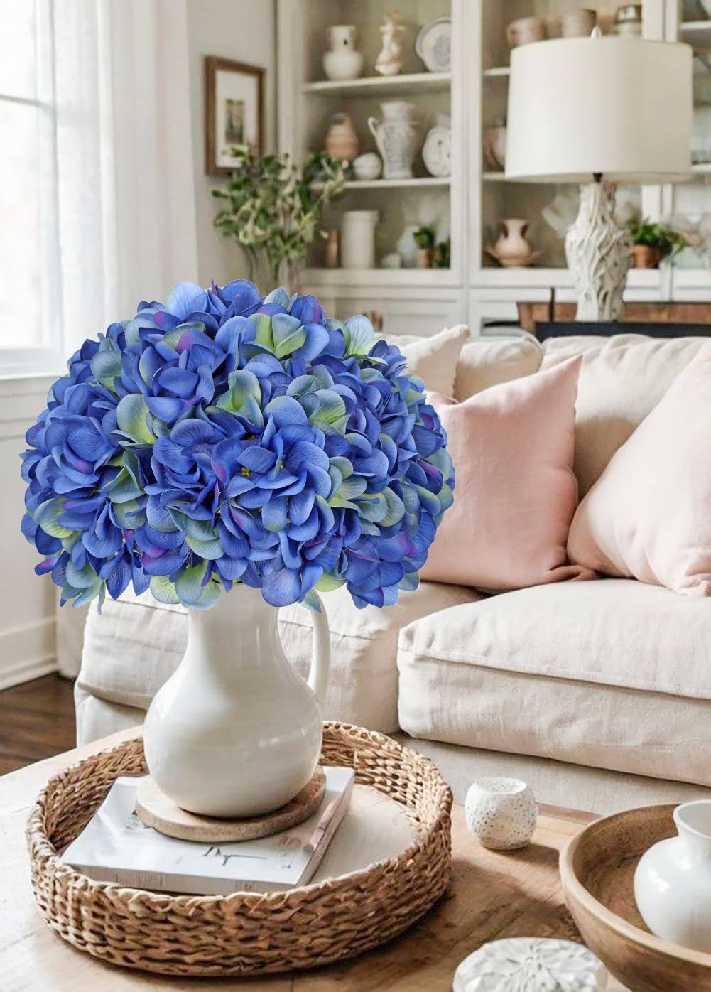 6 Pcs Blue Hydrangea Artificial Flowers Heads with Stems Silk Faux Hydrangea …