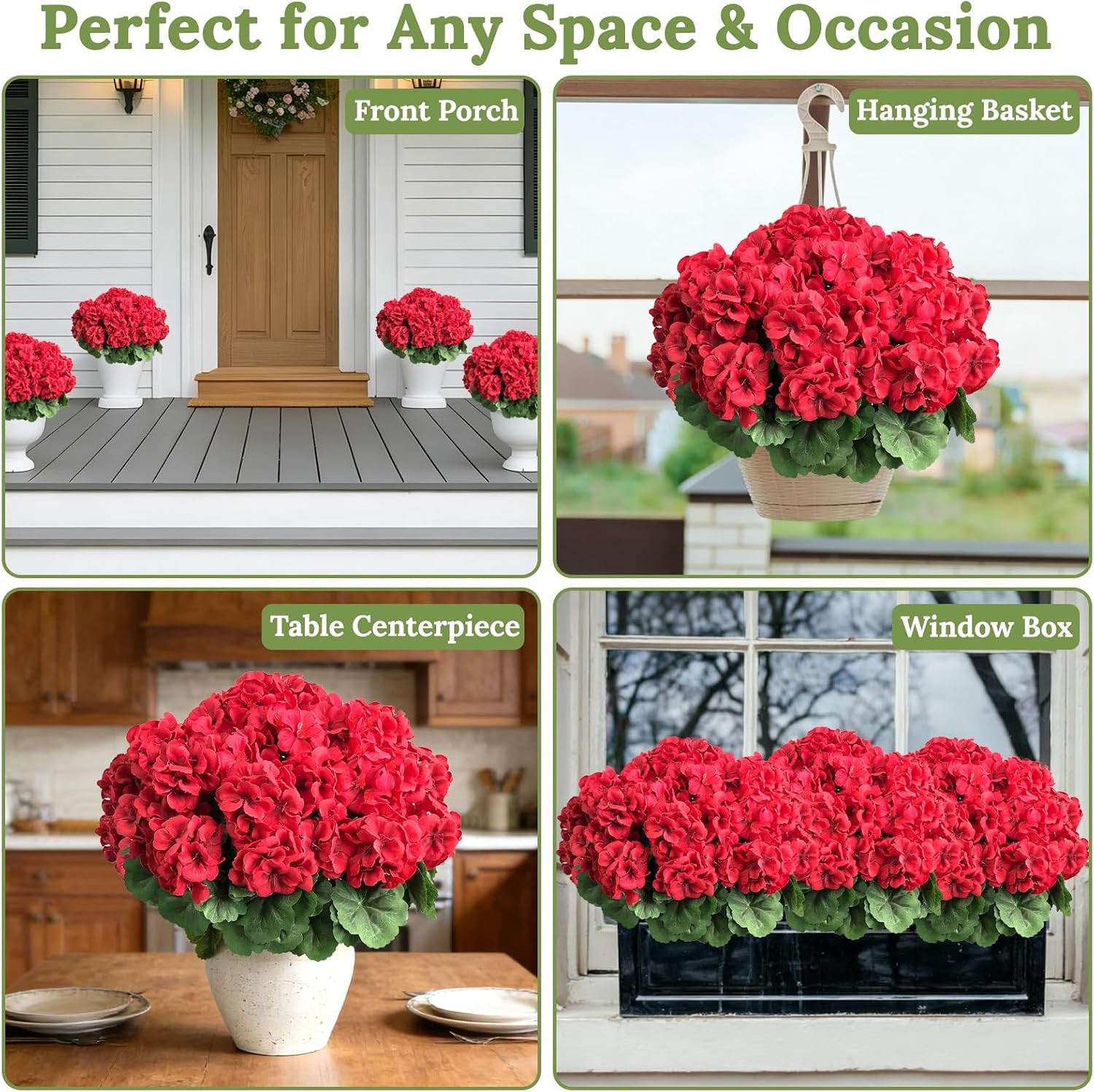 4 Bundles Artificial Geranium Flowers for Outdoors Silk Geranium Flowers Outdoor