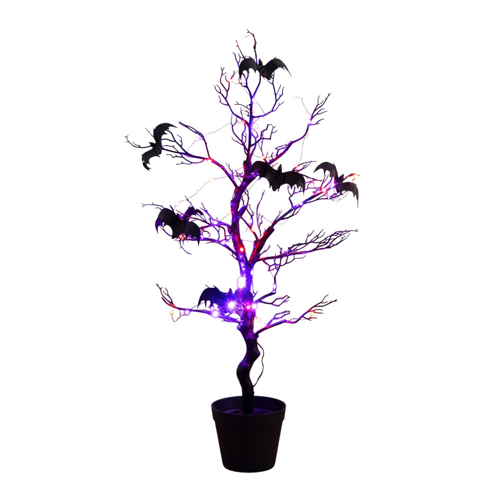 Nearly Natural 3ft Pre-Lit Halloween Black Spooky Twig Tree w/ Bats & 100 LED