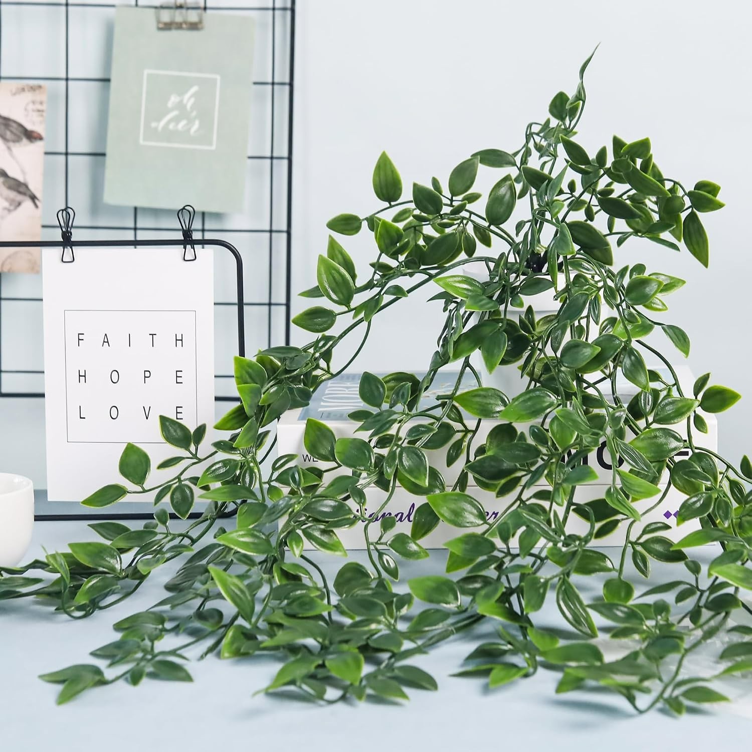 2Pcs Realistic Artificial Ivy Hanging Plants in Chic White Pots for Home Decor