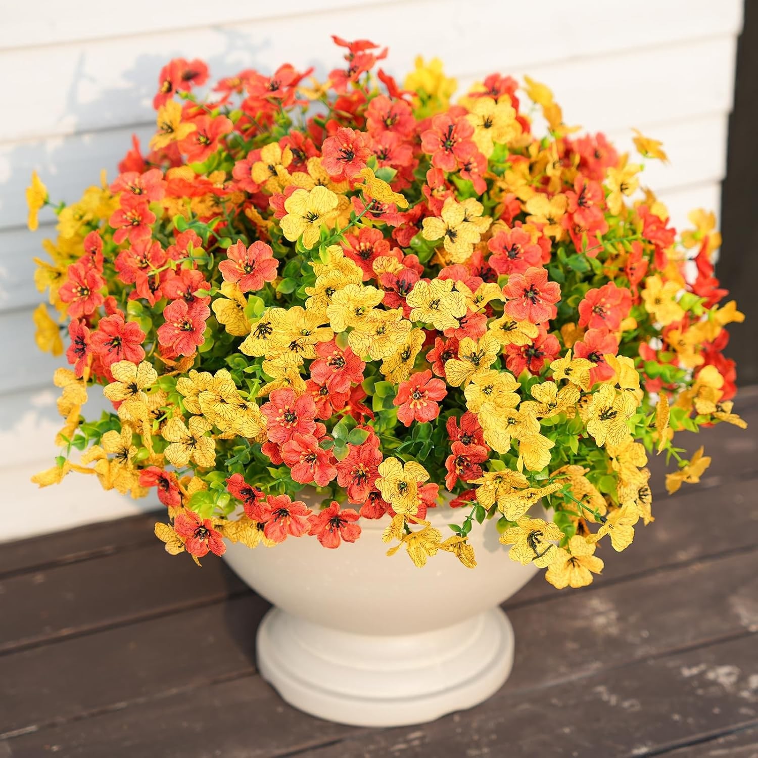 16 Bundles Artificial Flowers, Faux Daisy Eucalyptus Outdoor Patio Decor
