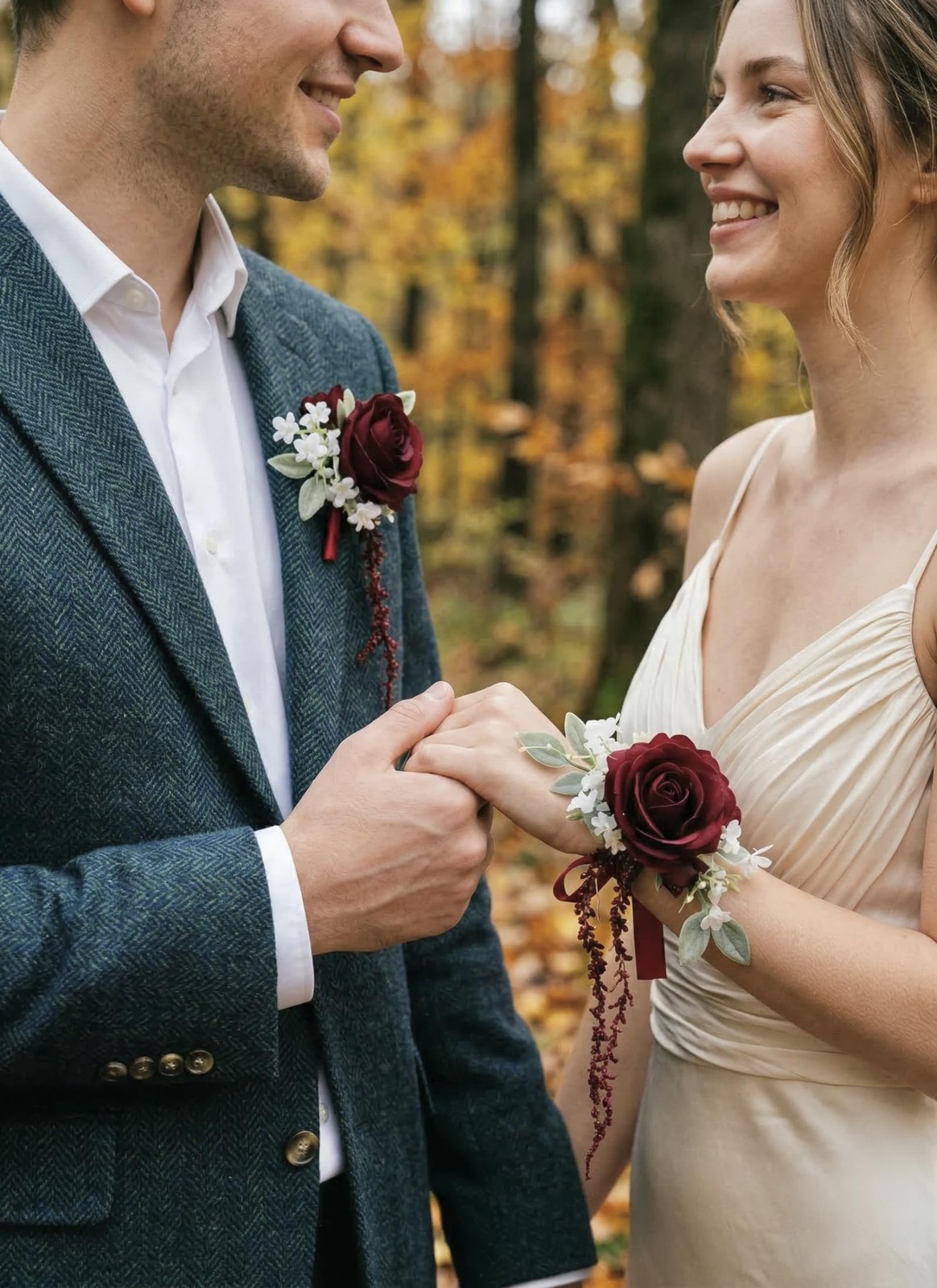 Red Rose Wrist Corsage And Boutonniere Set Men Women Wedding Prom Party Prop