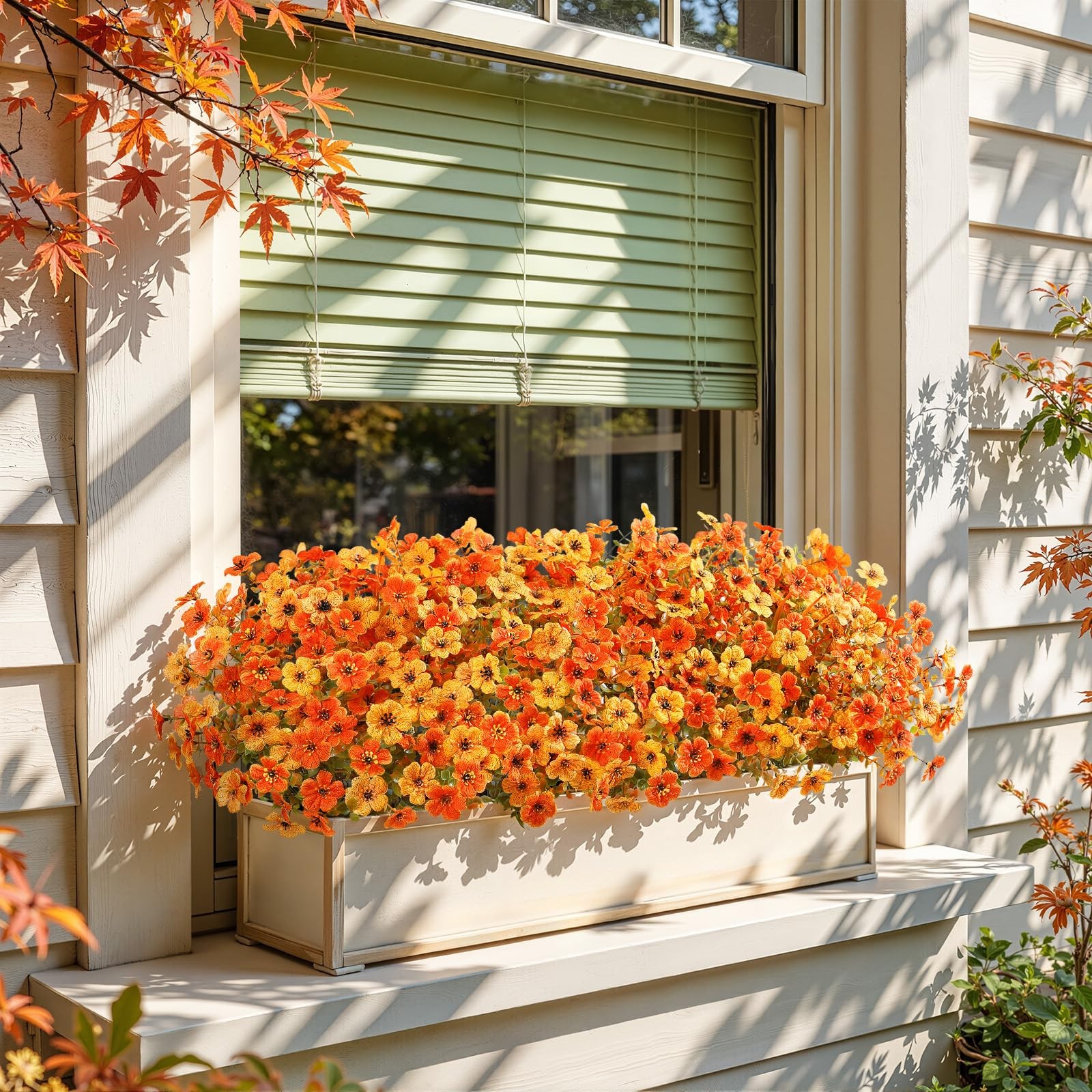 24 Bundles Artificial Fall Flowers, UV Resistant Faux Mums Porch