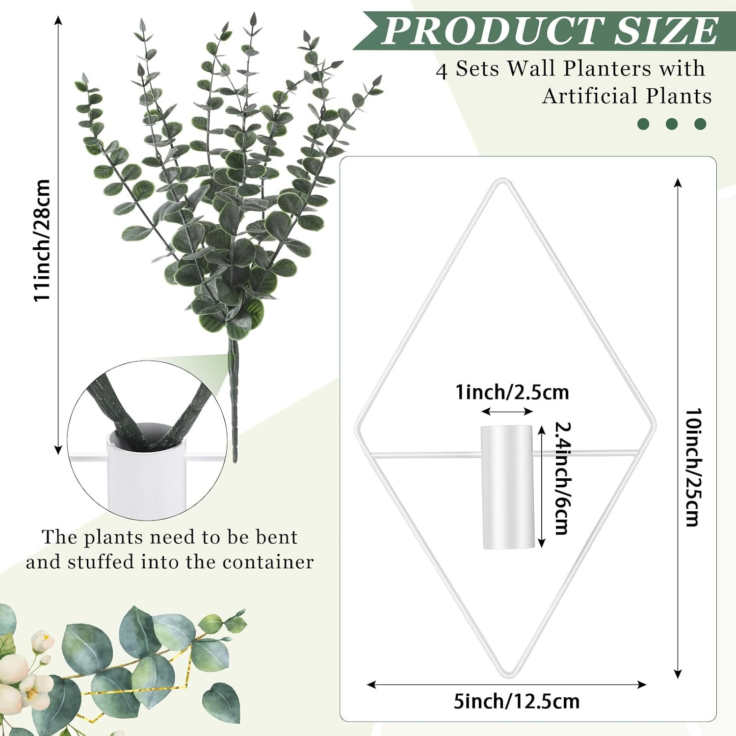 4 Pcs Hanging Planters with Artificial Eucalyptus Metal Hanging Vase Indoor Plan