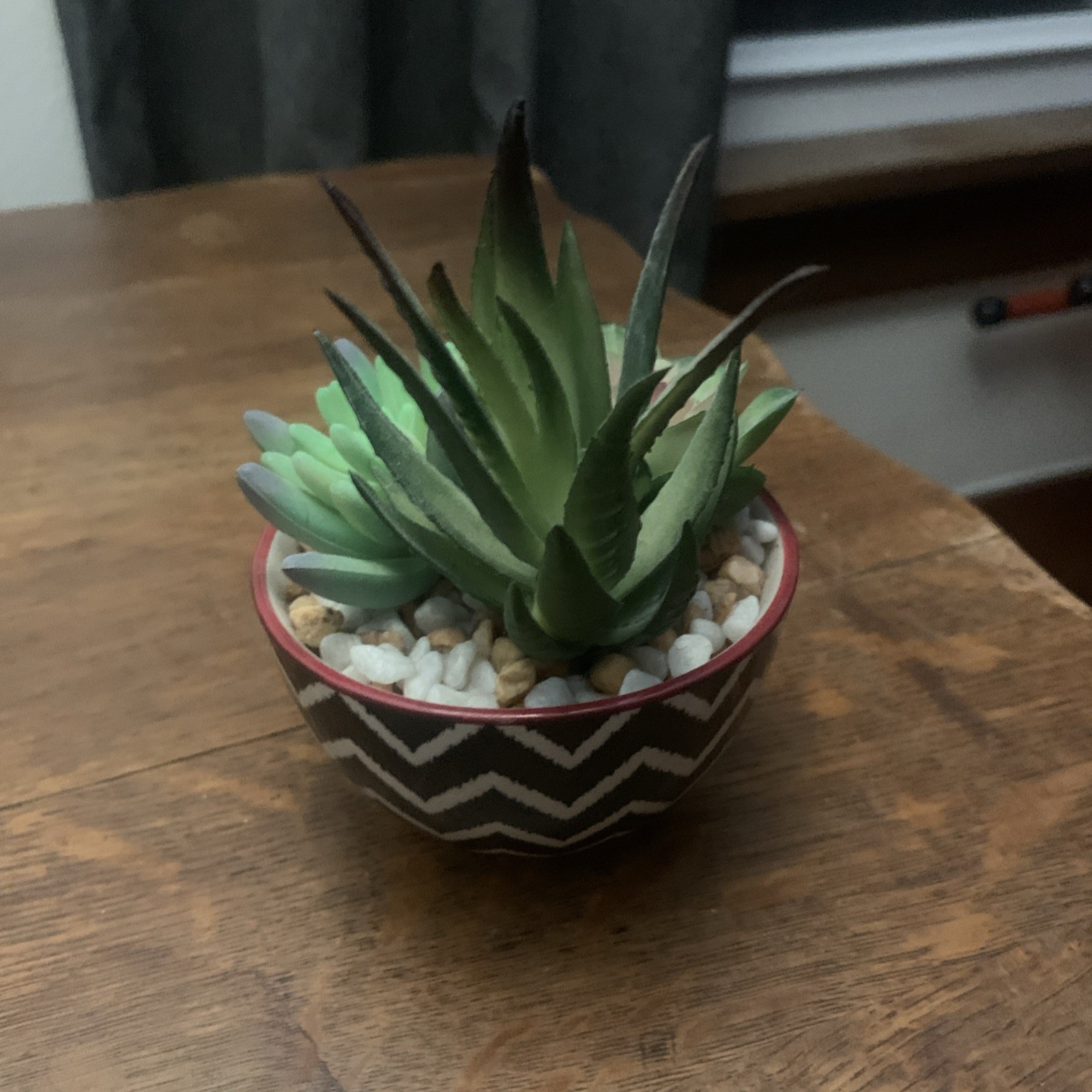 Faux Succulents Ceramic Chevron Design Planter Pot Artificial Plants